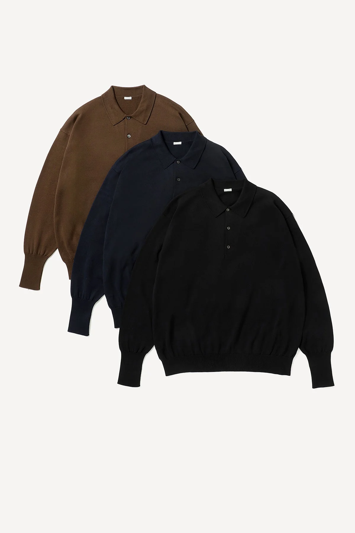 A.PRESSE | COTTON KNIT LONG SLEEVE POLO SHIRT - Image 3