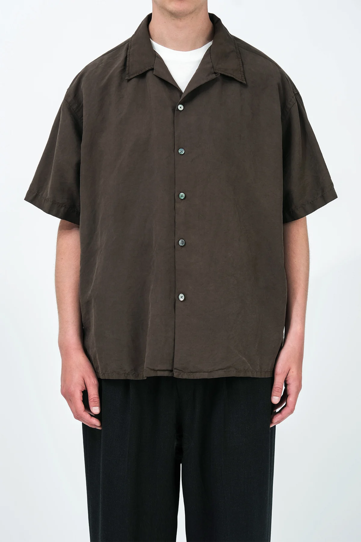 A.PRESSE | NATURAL DYED SILK SHORT SLEEVE OPEN COLLAR SHIRT - Image 2