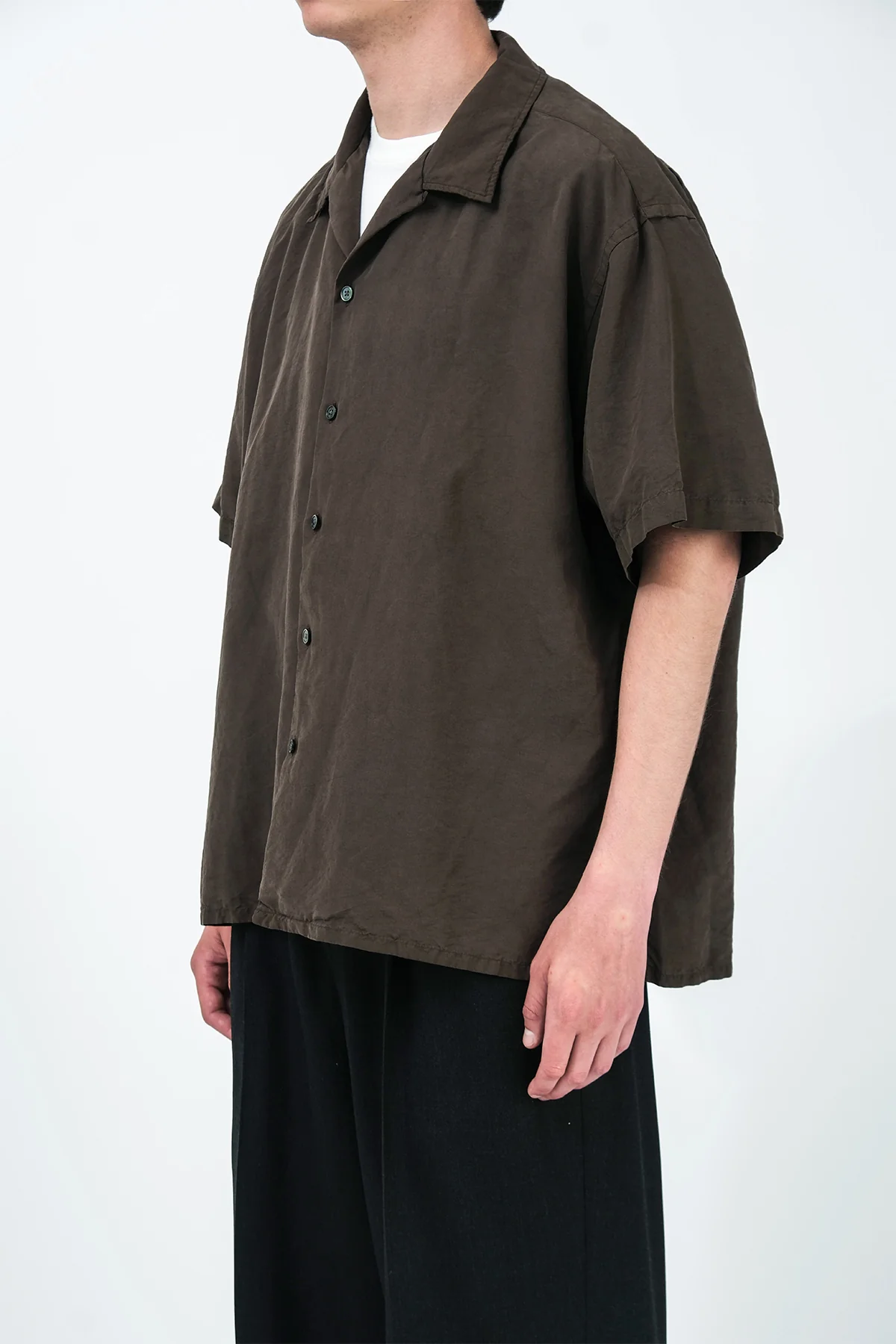 A.PRESSE | NATURAL DYED SILK SHORT SLEEVE OPEN COLLAR SHIRT - Image 3