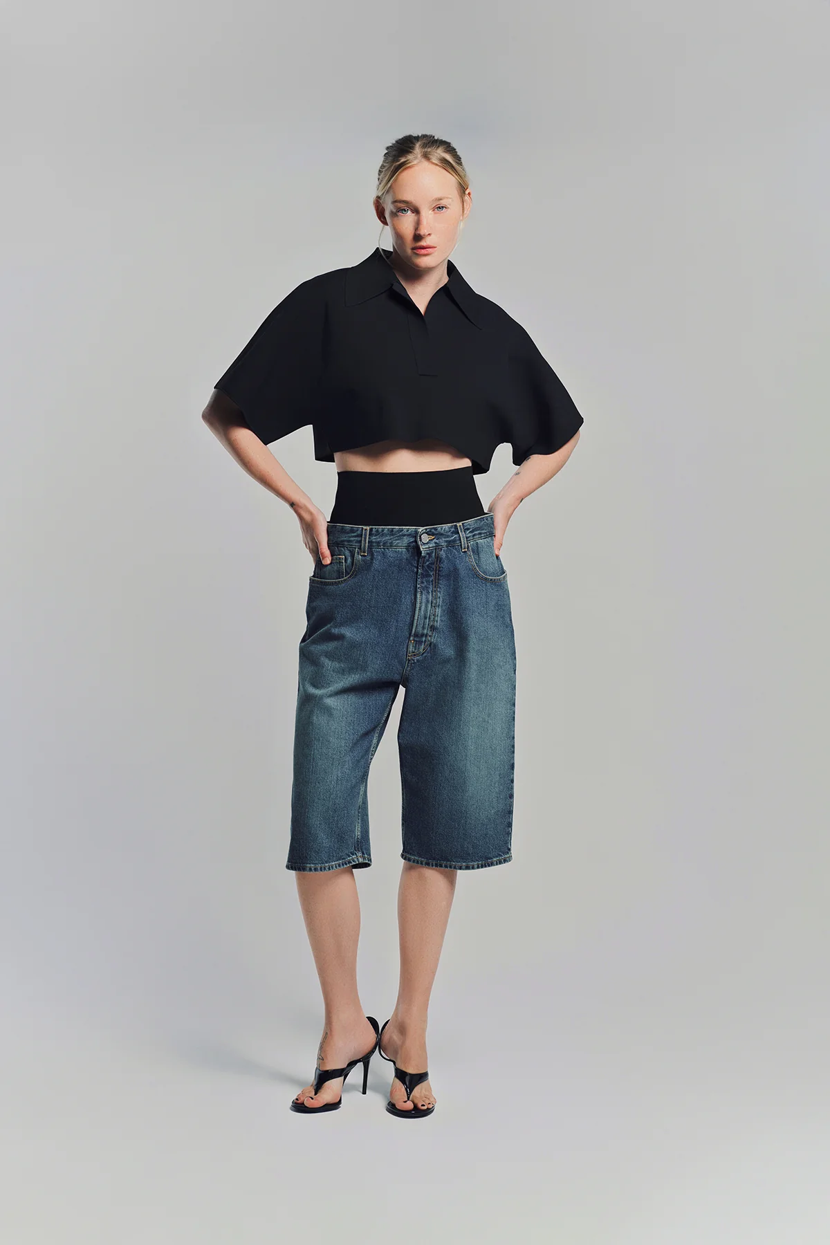ALAÏA | DENIM BERMUDA SHORTS WITH KNITTED WAISTBAND
