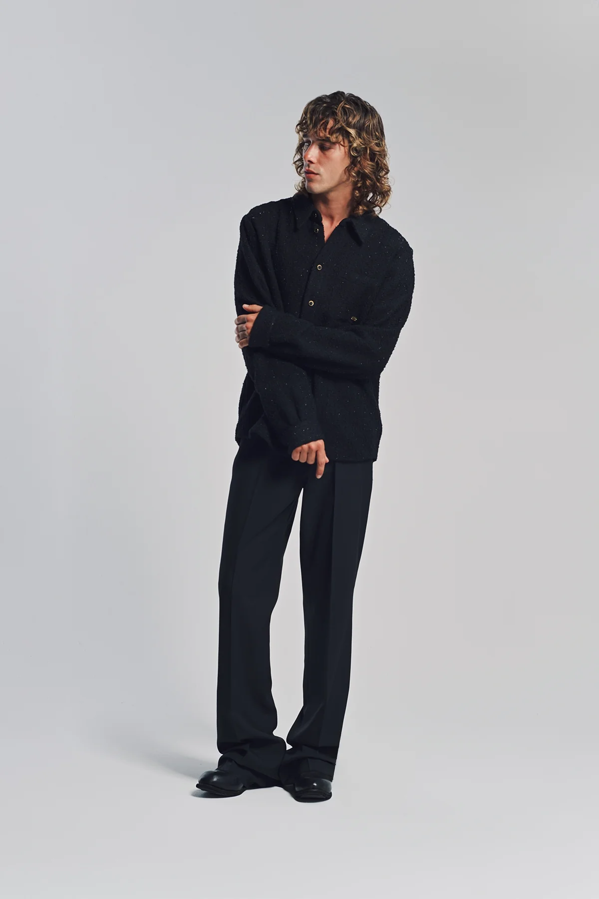 AMIRI | SHIMMER BOUCLÉ LONG SLEEVE SHIRT