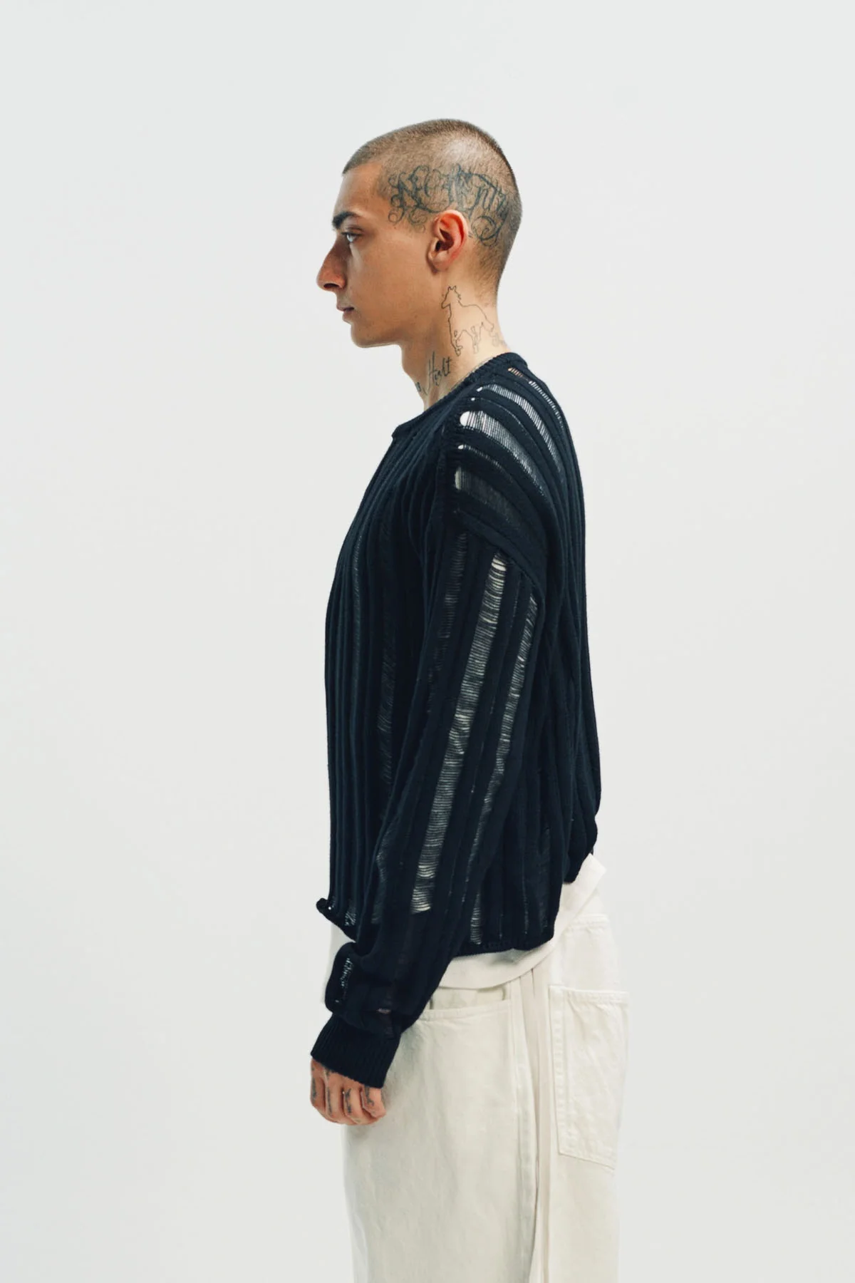 ANN DEMEULEMEESTER | DANIAL LADDER STITCH OVERSIZE SWEATER - Image 3