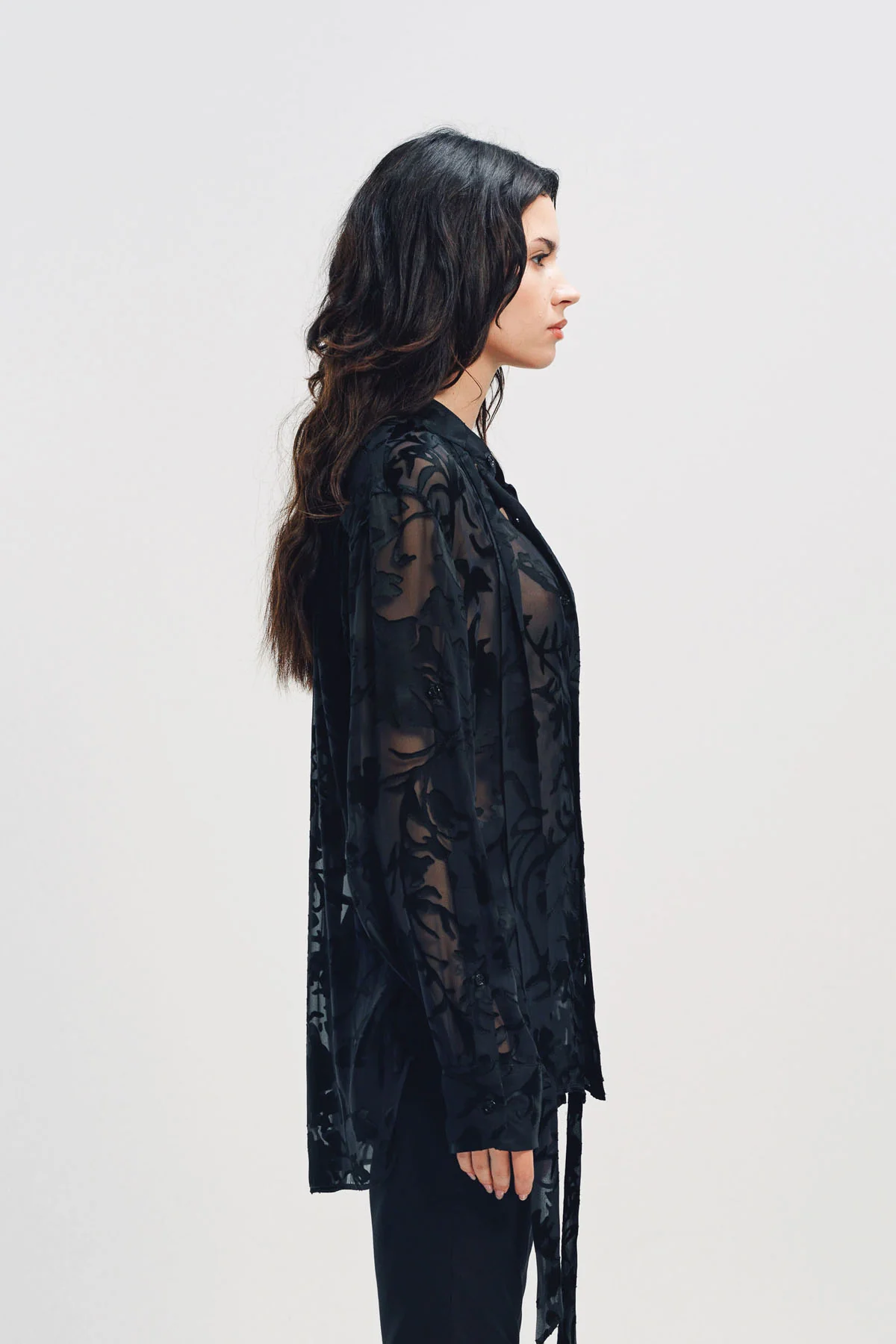 ANN DEMEULEMEESTER | DIEN STANDARD COLLAR LONG SHIRT WITH FOULARD - Image 3
