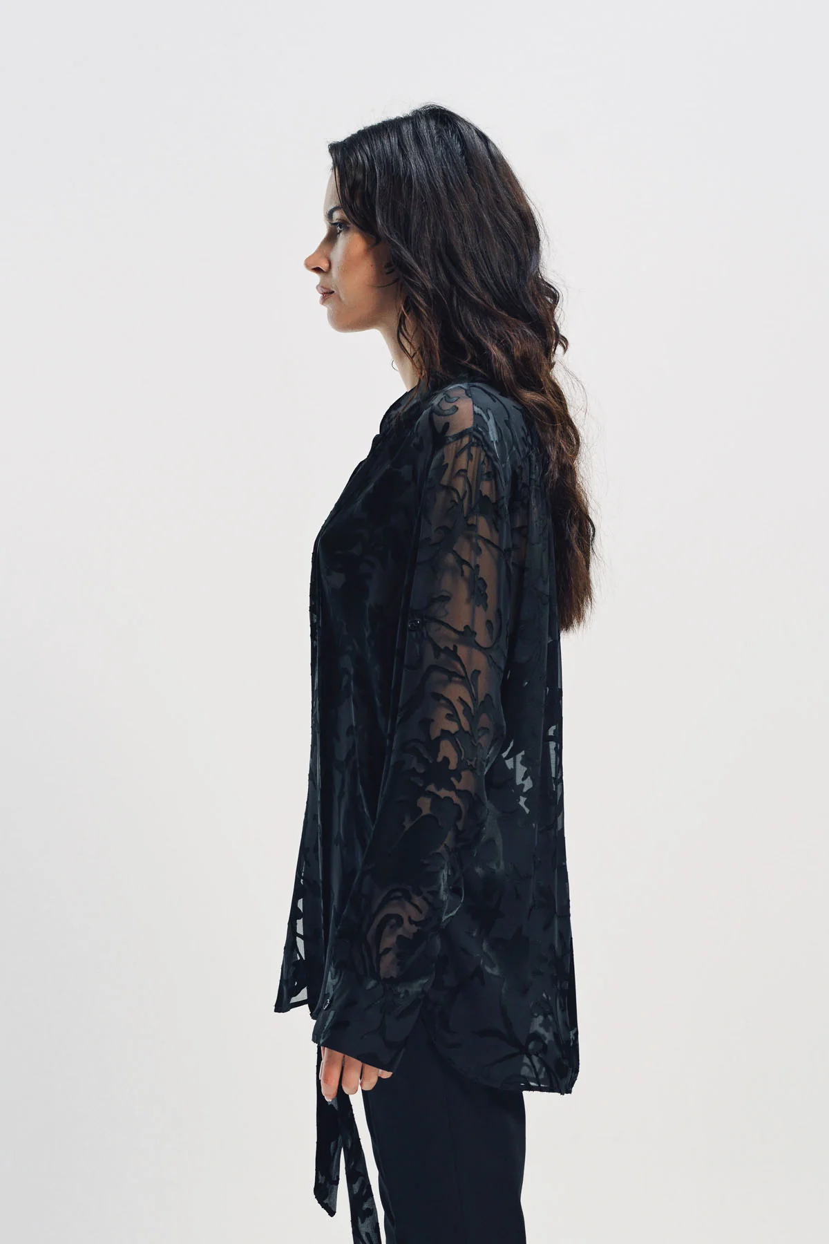 ANN DEMEULEMEESTER | DIEN STANDARD COLLAR LONG SHIRT WITH FOULARD - Image 5