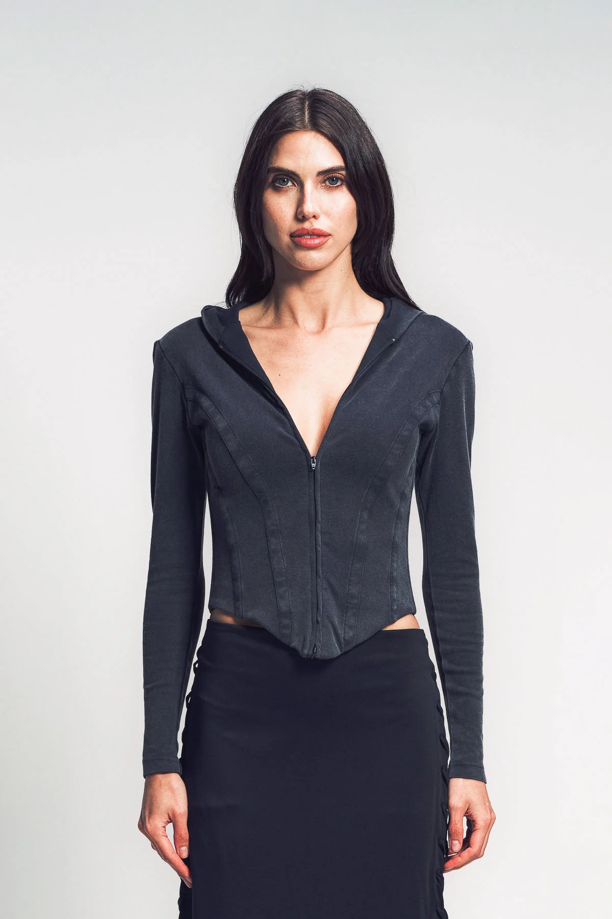 BALENCIAGA | CORSETED ZIP-UP HOODIE - Image 2