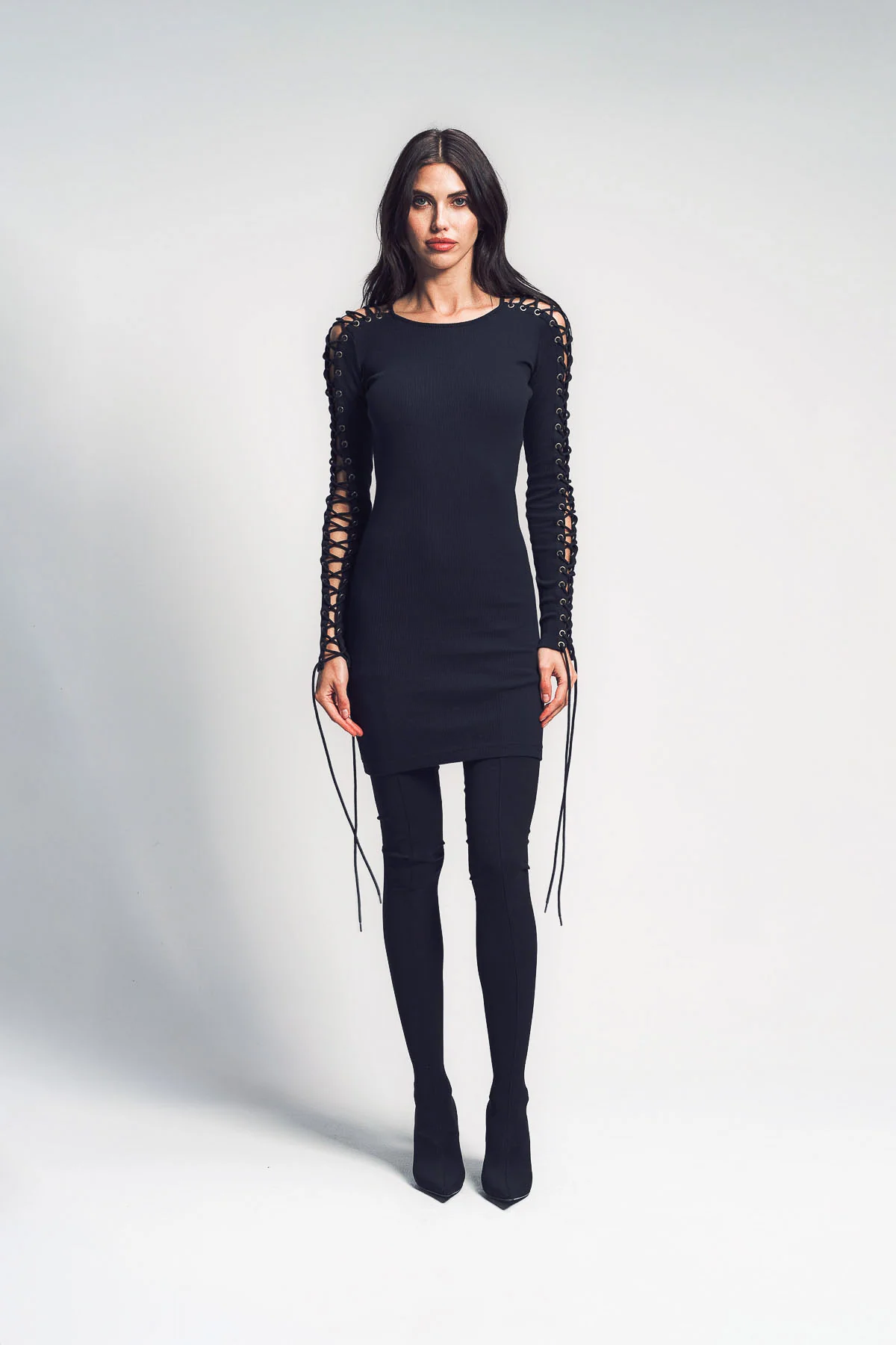 BALENCIAGA | LACE-UP LONG SLEEVE DRESS - Image 2