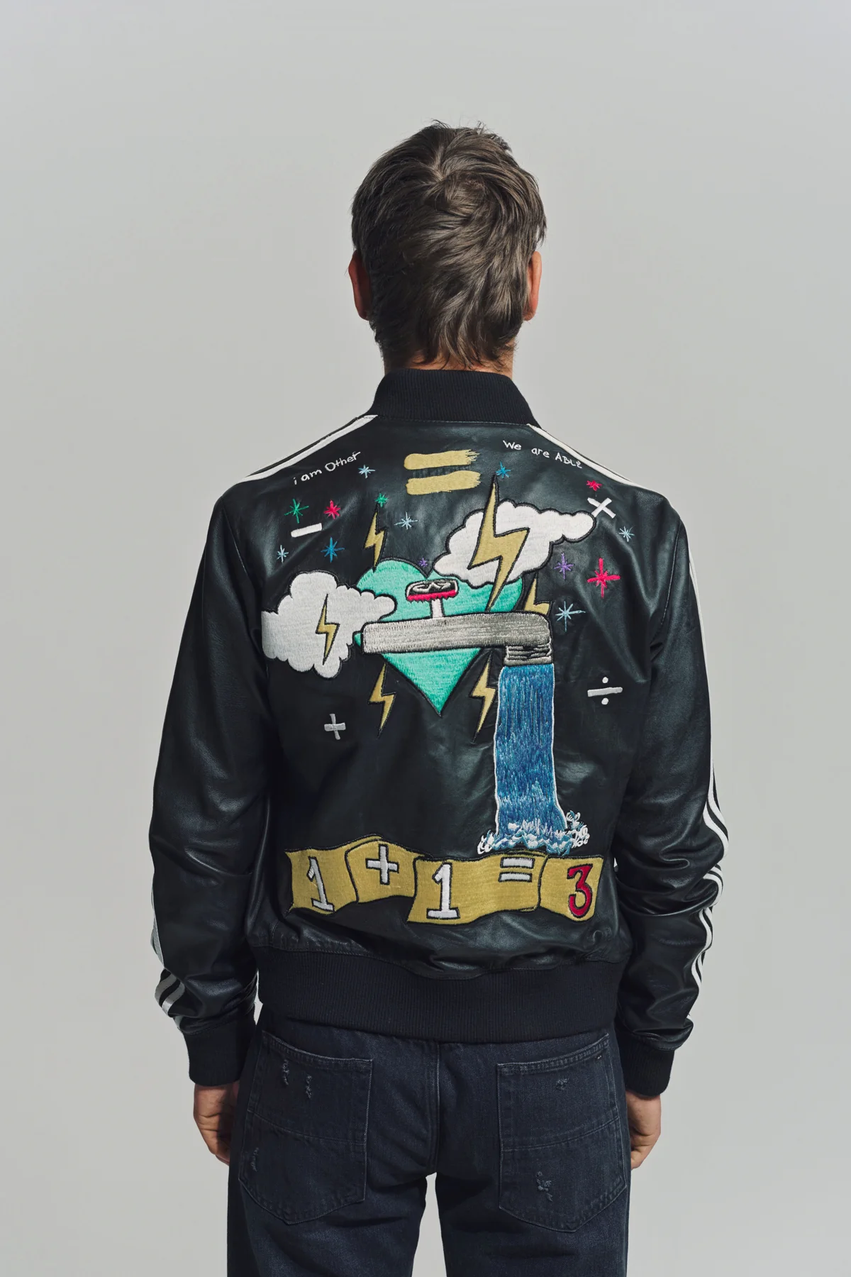 CACTUS PLANT FLEA MARKET x ADIDAS | 2000s CUSTOM EMBROIDERED BLACK LEATHER JACKET - Image 4