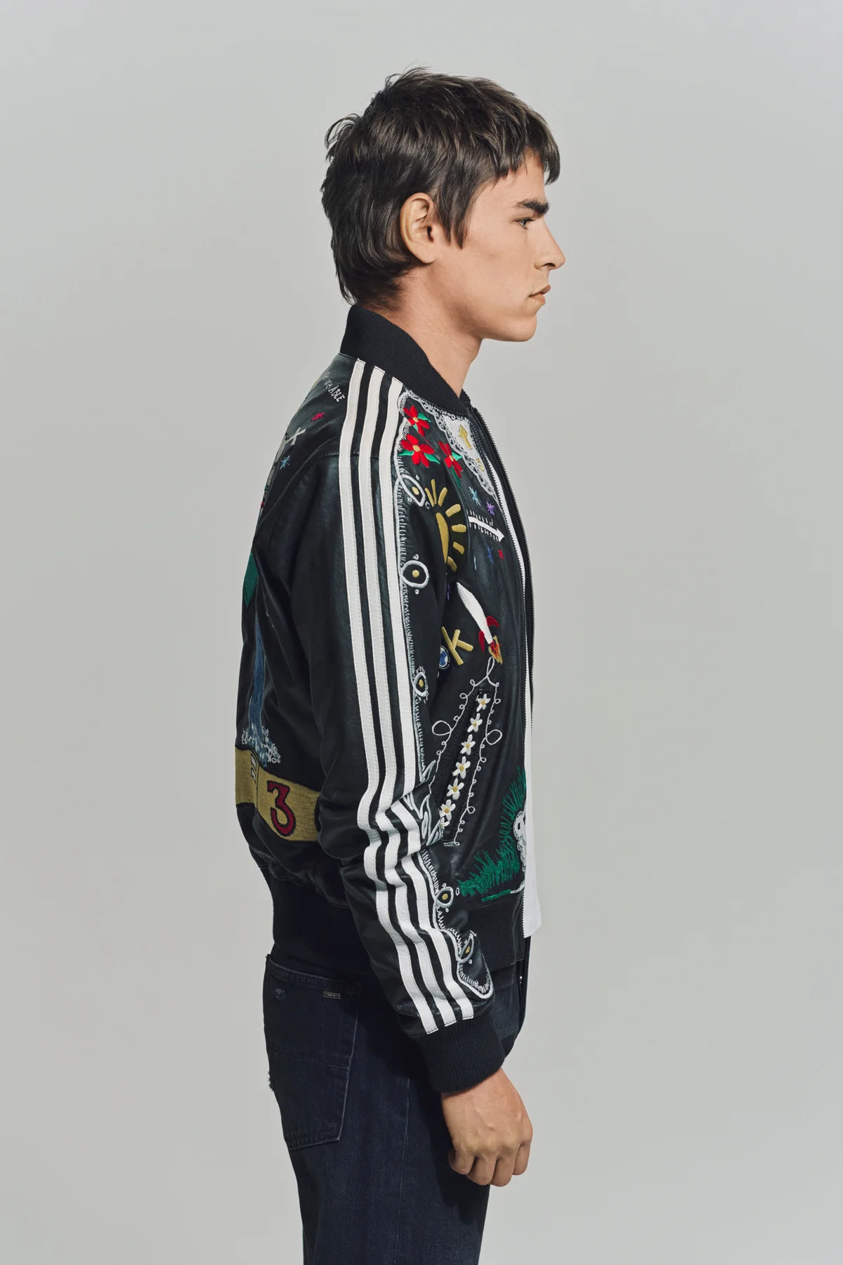 CACTUS PLANT FLEA MARKET x ADIDAS | 2000s CUSTOM EMBROIDERED BLACK LEATHER JACKET - Image 5