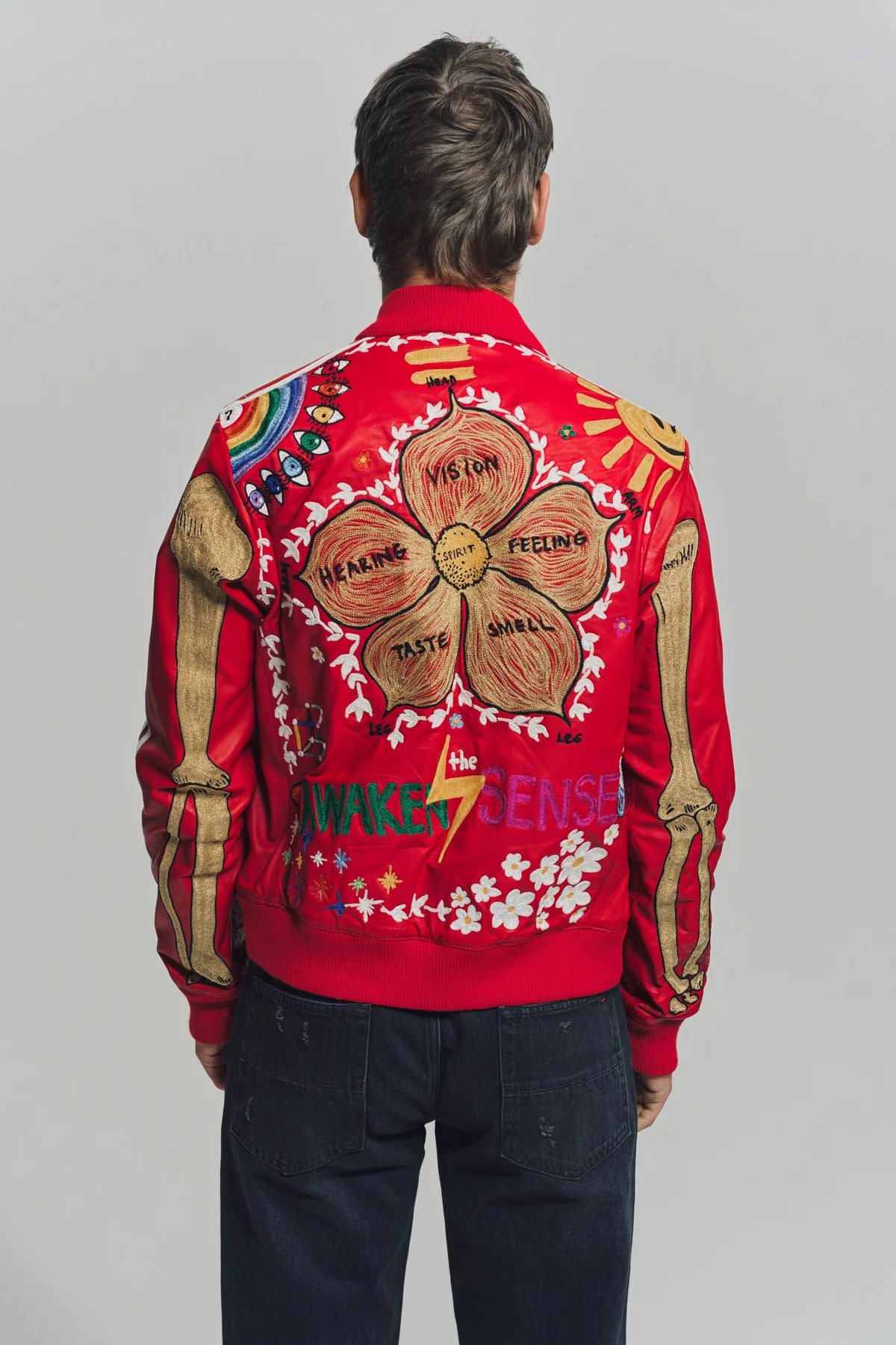 CACTUS PLANT FLEA MARKET x ADIDAS | 2000s CUSTOM EMBROIDERED RED LEATHER JACKET - Image 4
