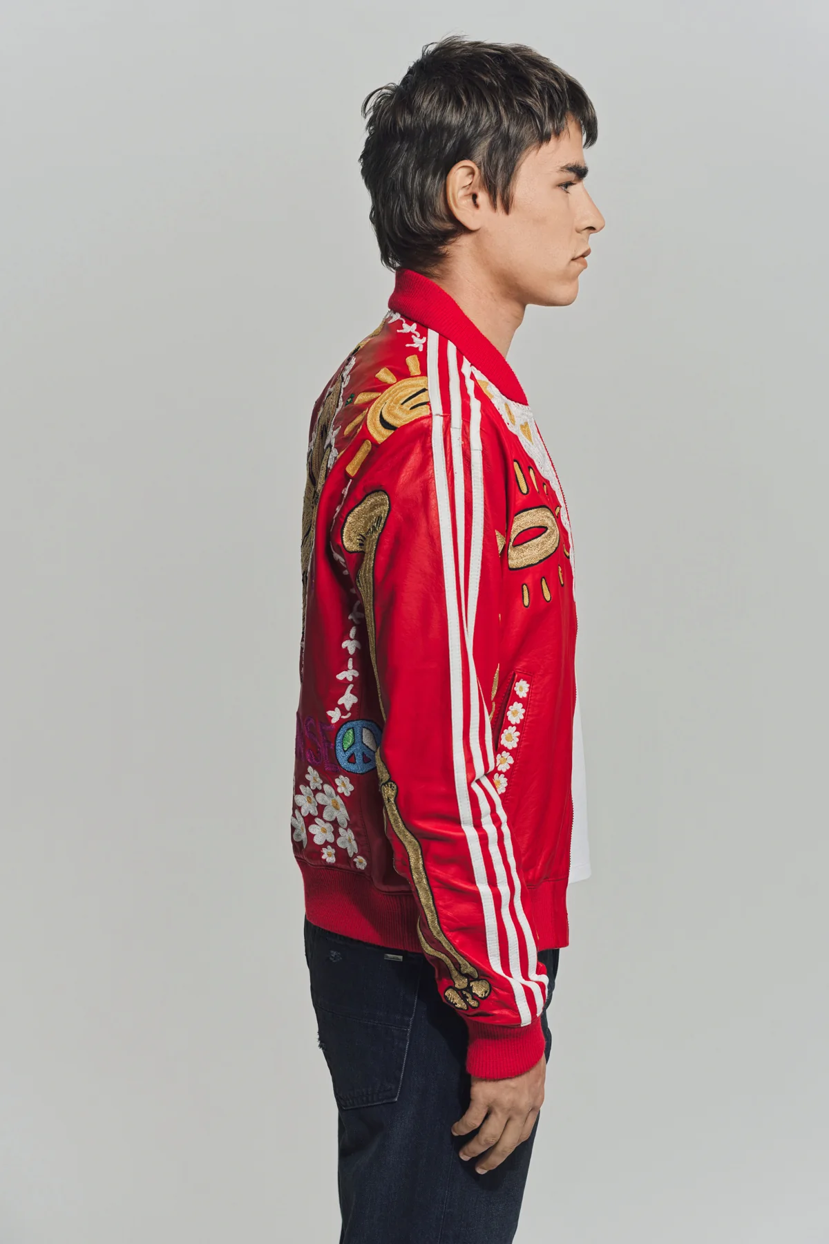 CACTUS PLANT FLEA MARKET x ADIDAS | 2000s CUSTOM EMBROIDERED RED LEATHER JACKET - Image 5