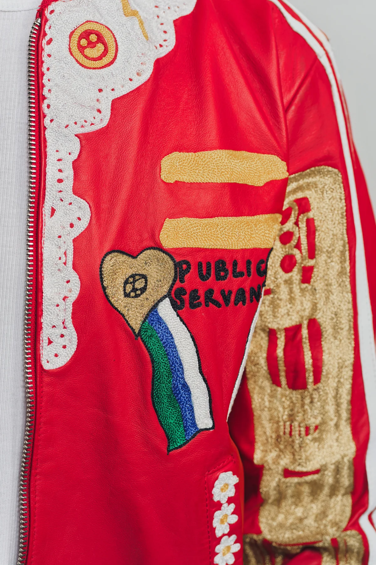CACTUS PLANT FLEA MARKET x ADIDAS | 2000s CUSTOM EMBROIDERED RED LEATHER JACKET - Image 6