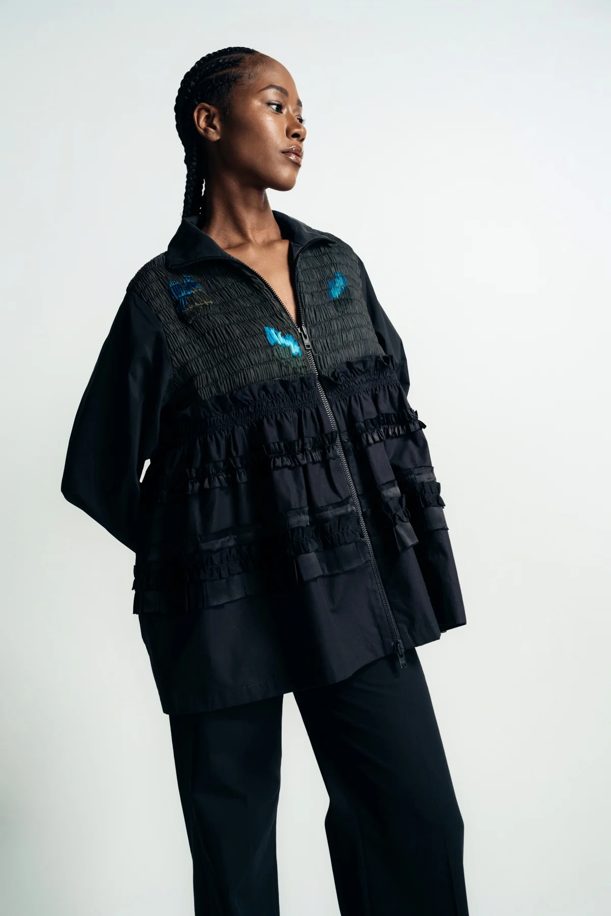 CAROLINE HU | BLUE FLOWERS SMOKING JACKET - Image 2
