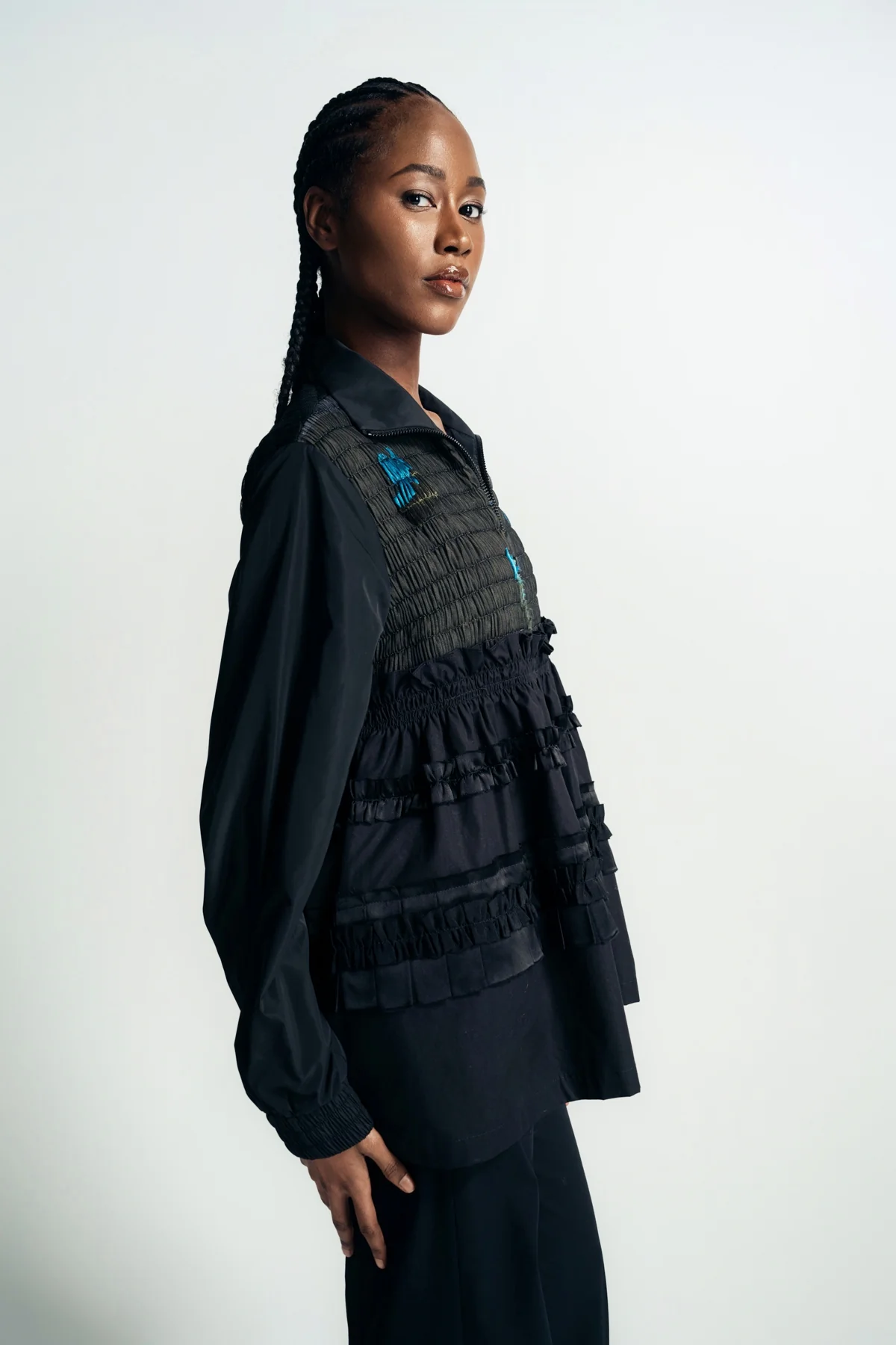 CAROLINE HU | BLUE FLOWERS SMOKING JACKET - Image 3