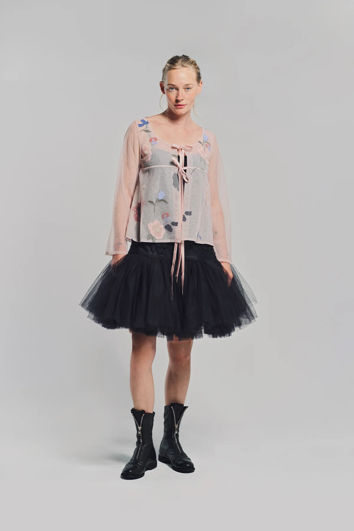 CAROLINE HU | FLORAL BEAD LONG SLEEVE BLOUSE