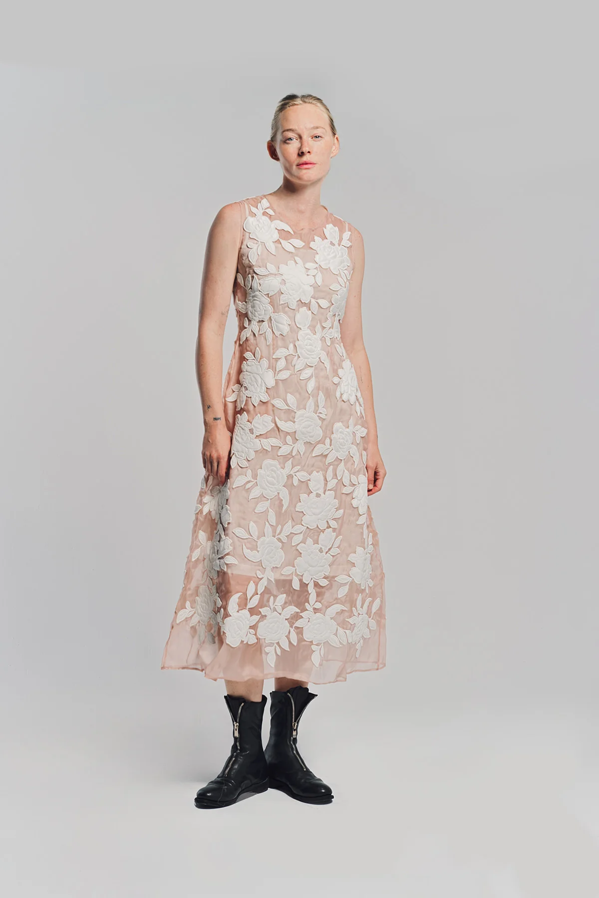 CAROLINE HU | FLORAL QUILTED ORGANZA DRESS