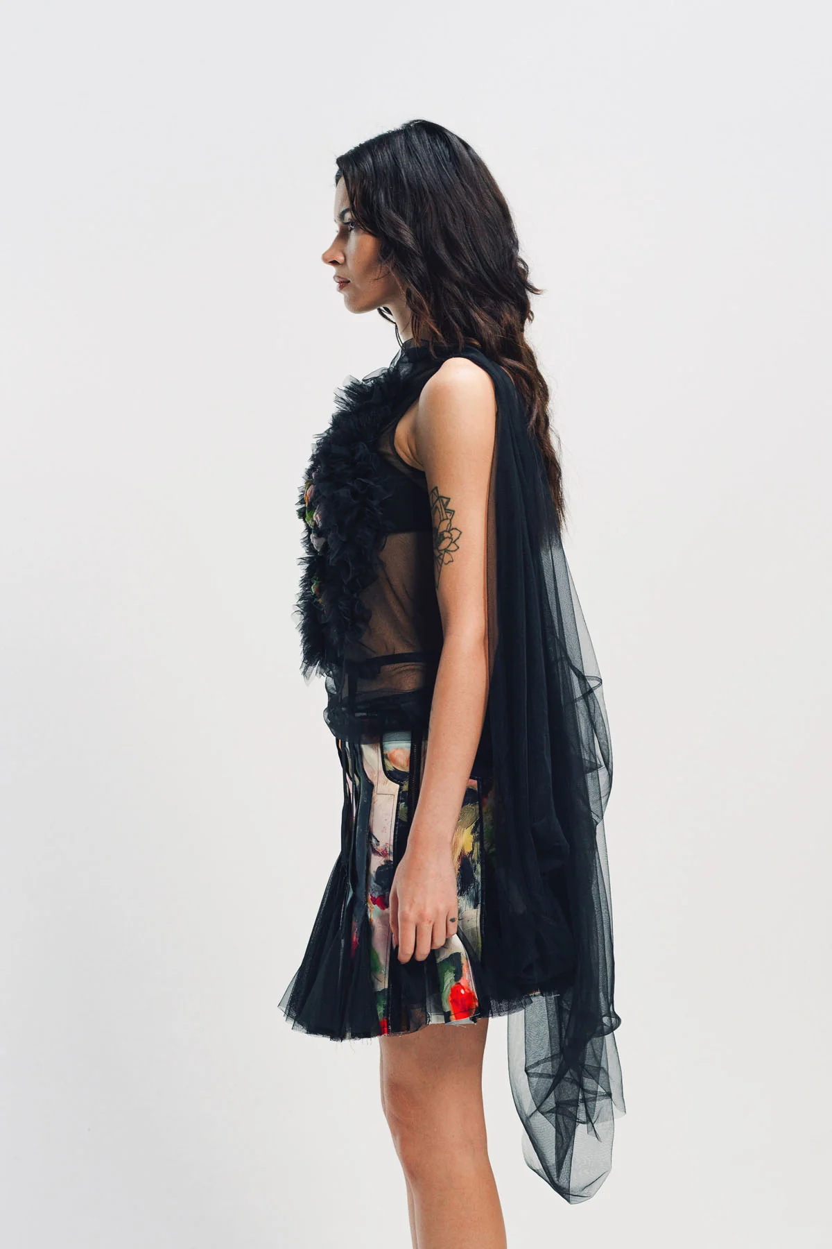 CAROLINE HU | PRINTED RUFFLE TULLE TOP - Image 4