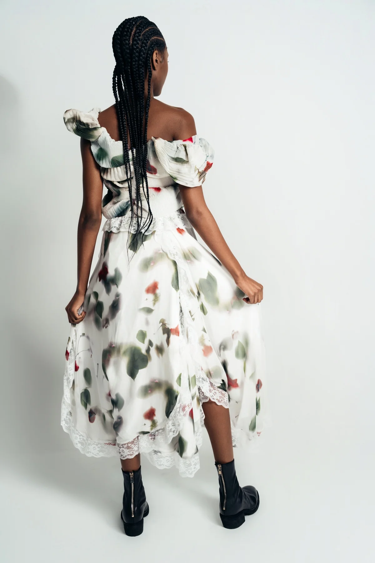 CAROLINE HU | ROSE PRINT CIRCLE LACE SILK SKIRT - Image 3