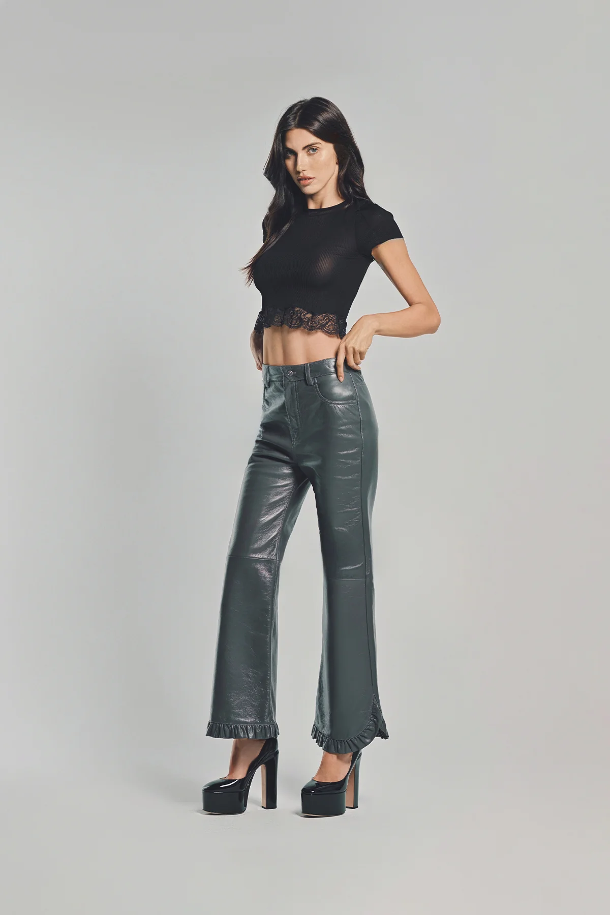 CHLOÉ | RUFFLED FLARED PANTS IN LEATHER