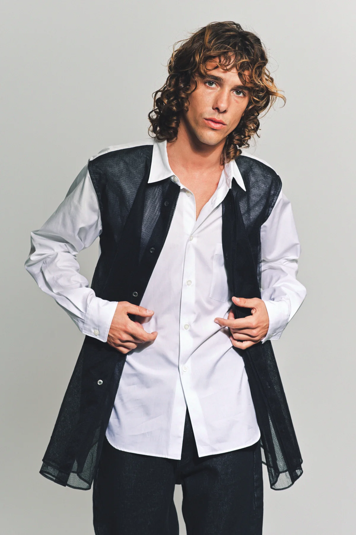 COMME DES GARCONS HOMME PLUS | COTTON/TULLE LONG SLEEVE SHIRT - Image 2