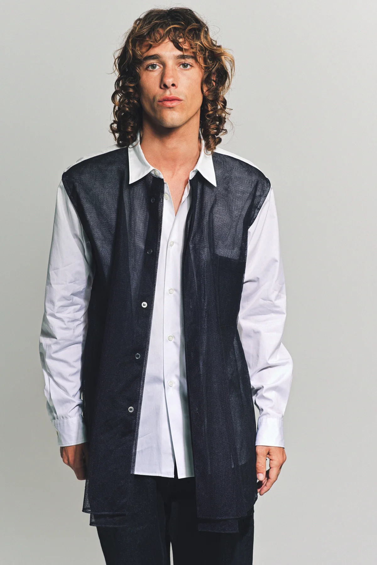 COMME DES GARCONS HOMME PLUS | COTTON/TULLE LONG SLEEVE SHIRT - Image 3
