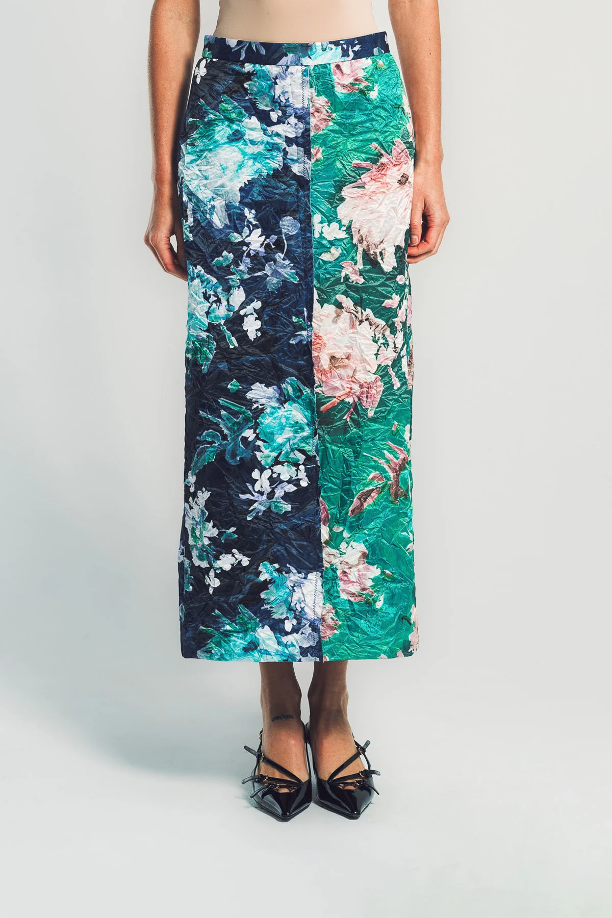 ERDEM | FLORAL PRINT TEXTURED SATIN PENCIL SKIRT - Image 2