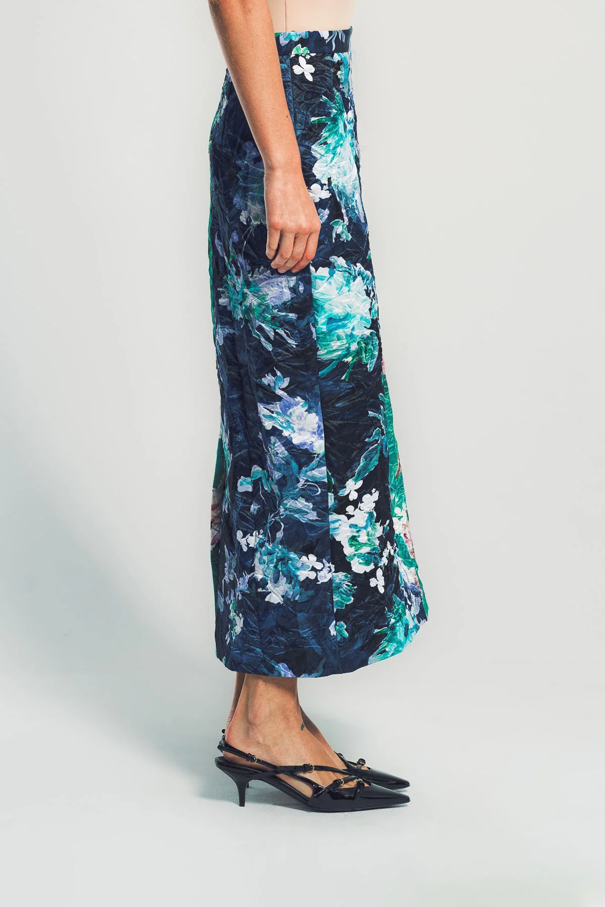 ERDEM | FLORAL PRINT TEXTURED SATIN PENCIL SKIRT - Image 3