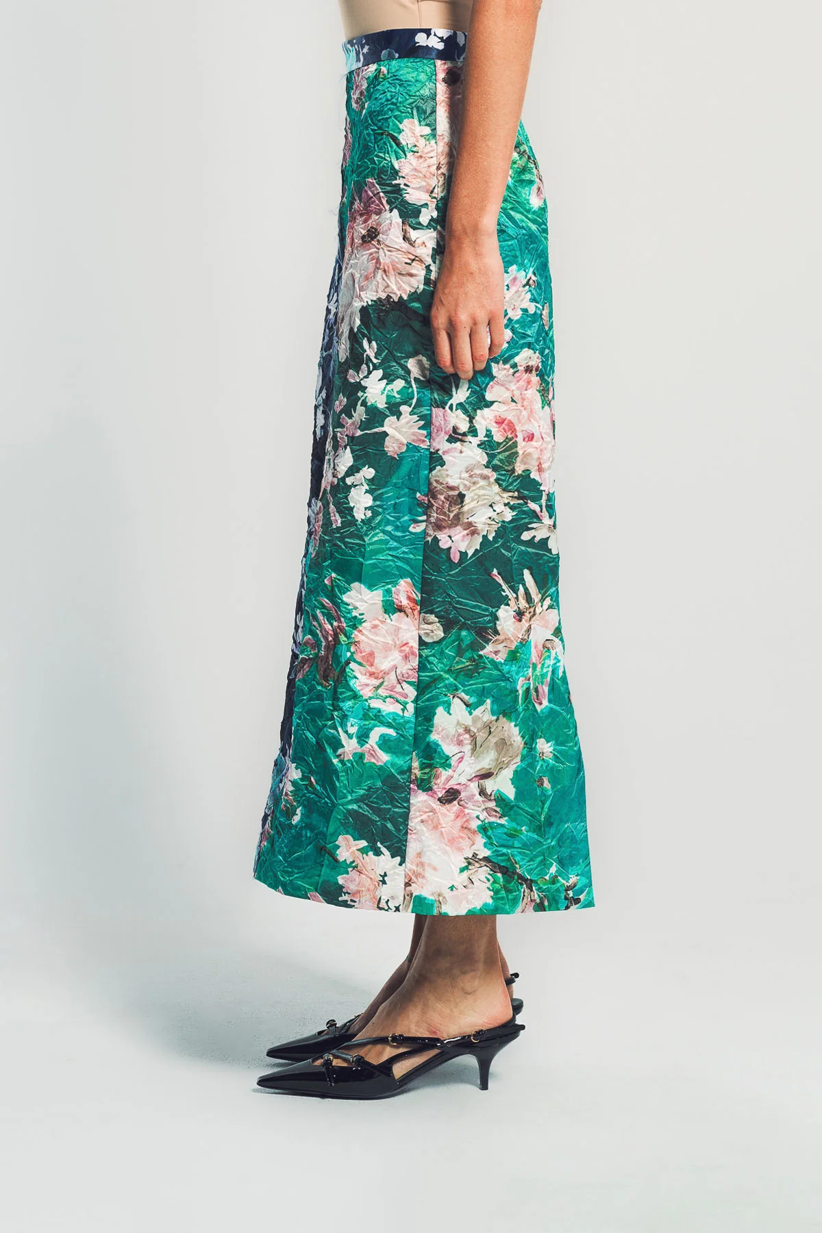 ERDEM | FLORAL PRINT TEXTURED SATIN PENCIL SKIRT - Image 5