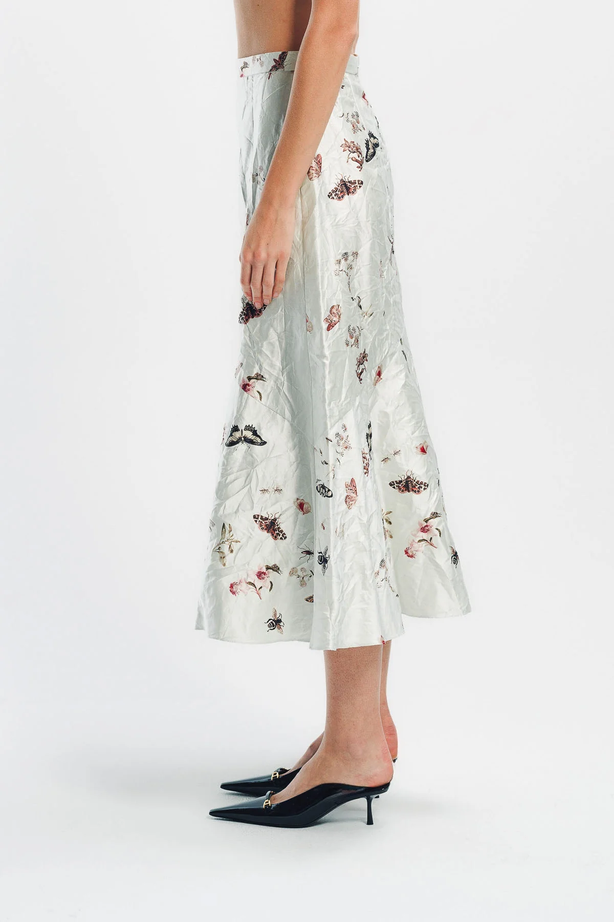 ERDEM | PRINTED TEXTURED SATIN A-LINE MIDI SKIRT - Image 3