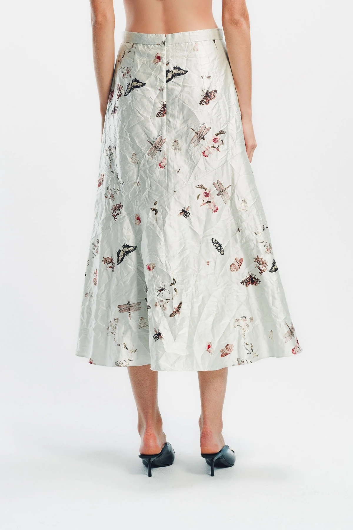 ERDEM | PRINTED TEXTURED SATIN A-LINE MIDI SKIRT - Image 4