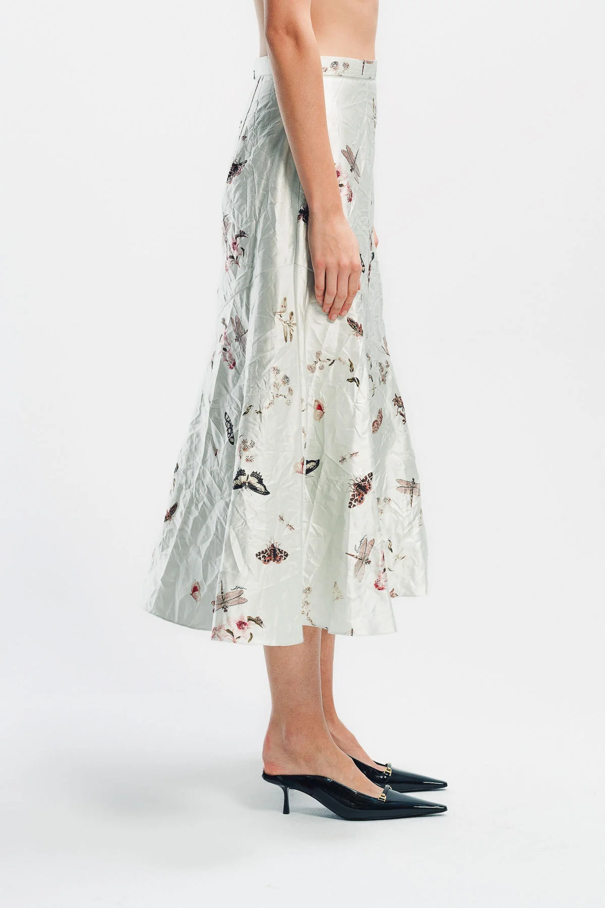 ERDEM | PRINTED TEXTURED SATIN A-LINE MIDI SKIRT - Image 5