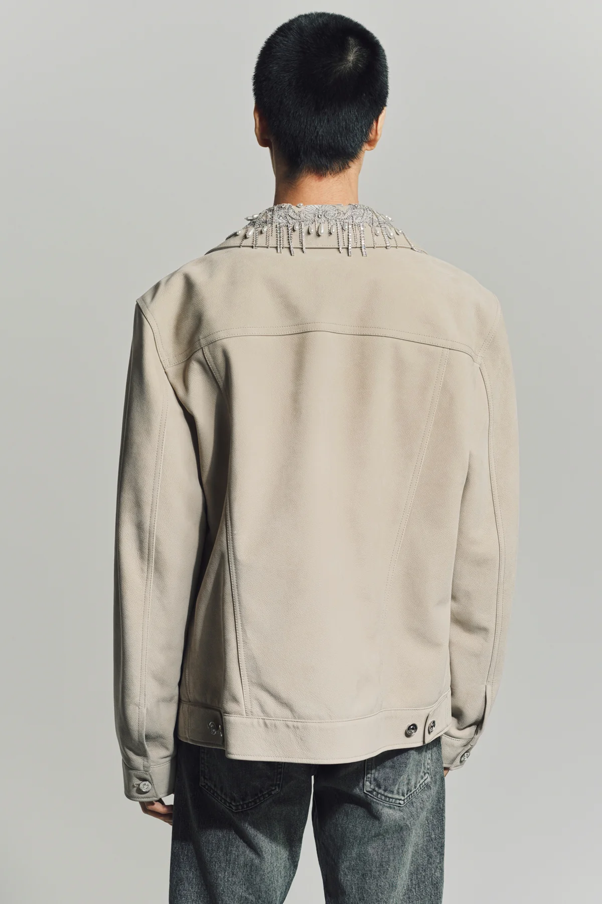 GIVENCHY | JACKET IN GRAINED LEATHER WITH CRYSTALS AND PEARLS - Image 4