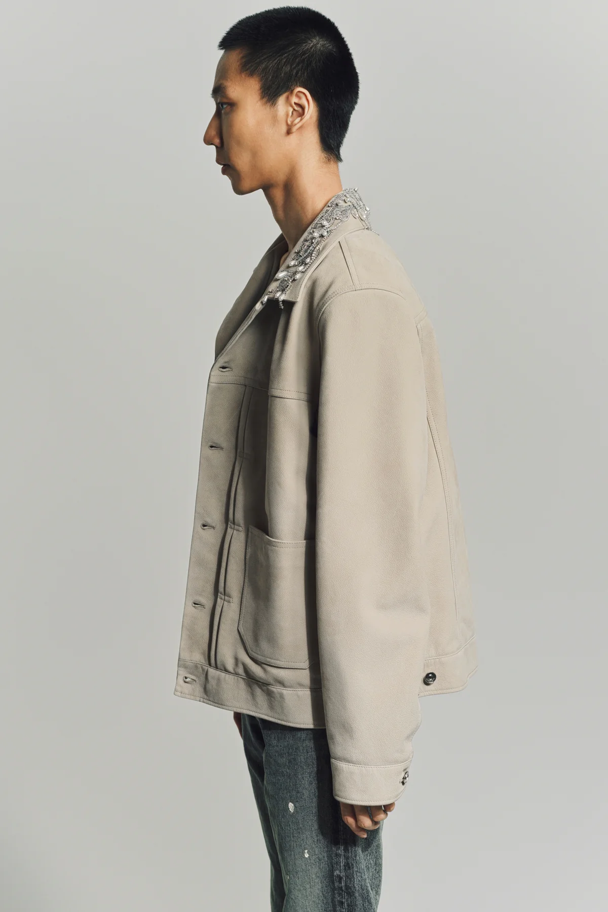 GIVENCHY | JACKET IN GRAINED LEATHER WITH CRYSTALS AND PEARLS - Image 5