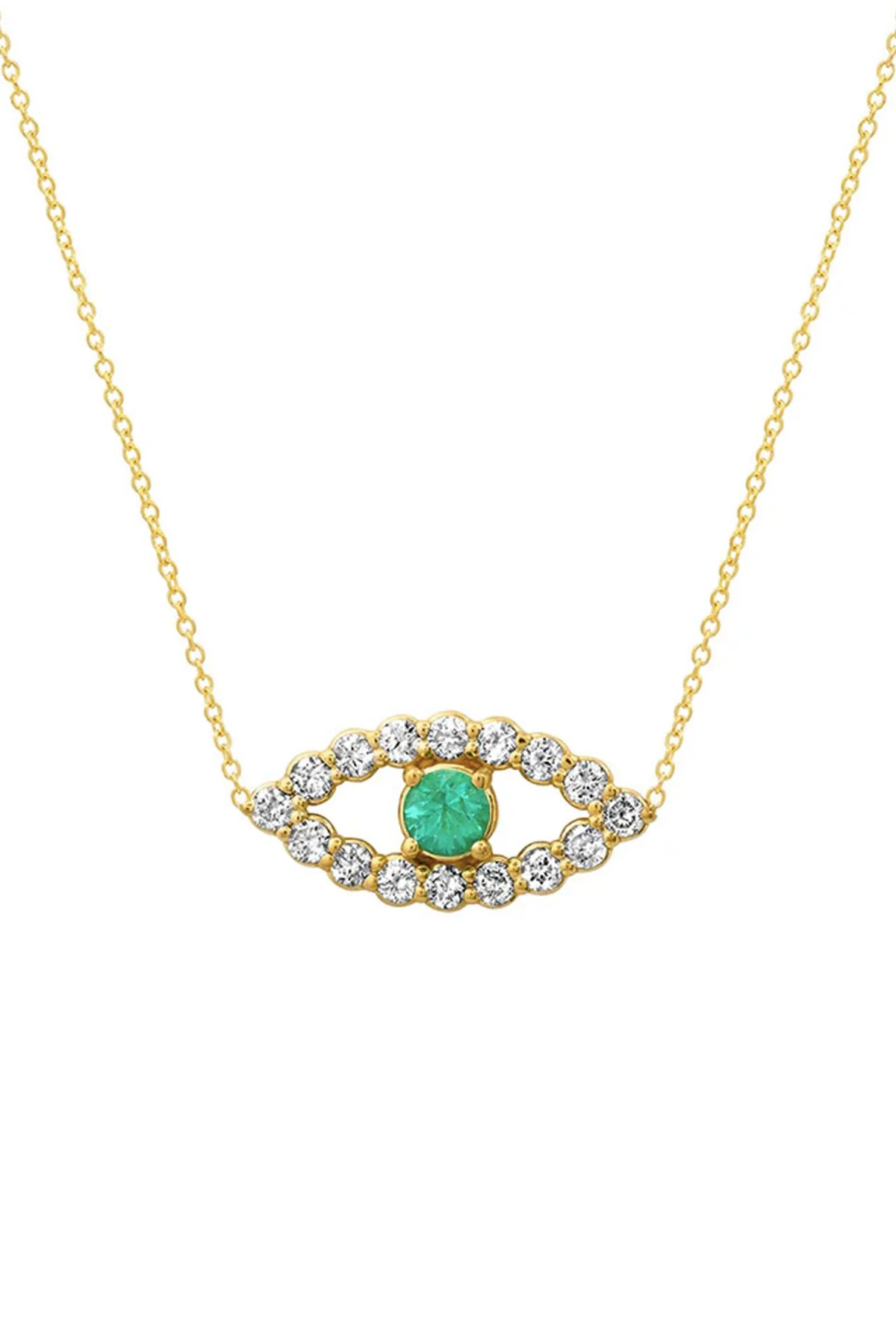 JENNIFER MEYER | MEDIUM DIAMOND OPEN EVIL EYE NECKLACE WITH EMERALD CENTER