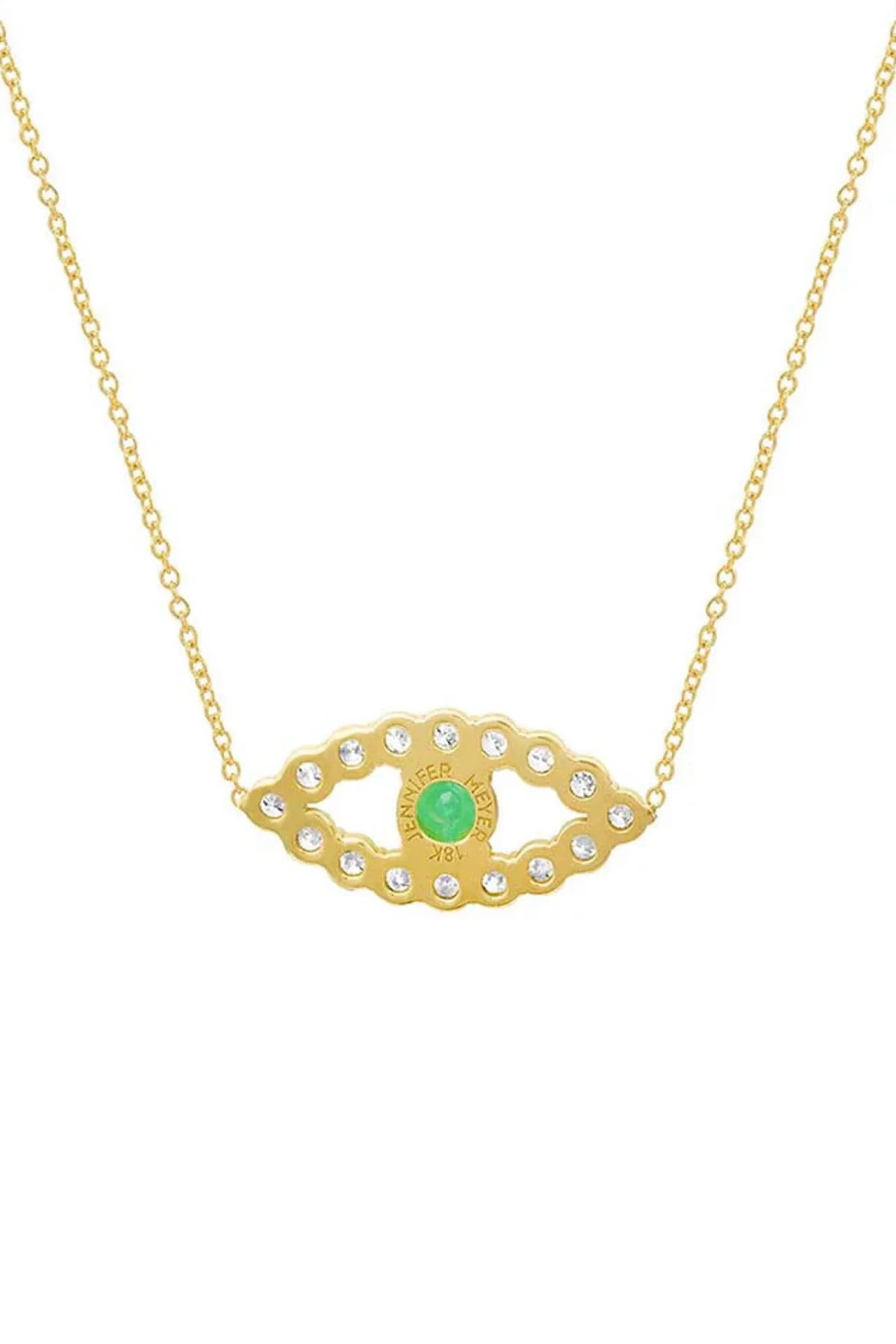 JENNIFER MEYER | MEDIUM DIAMOND OPEN EVIL EYE NECKLACE WITH EMERALD CENTER - Image 2