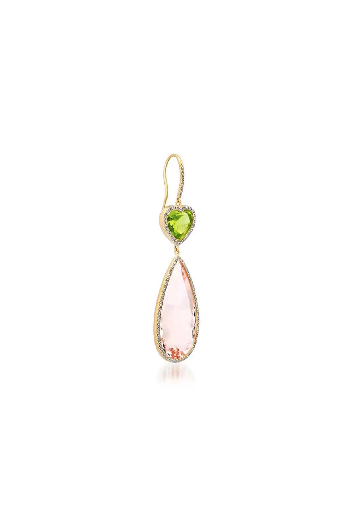 JENNIFER MEYER | ONE-OF-A-KIND PERIDOT HEART AND MORGANITE TEARDROP EARRINGS - Image 2