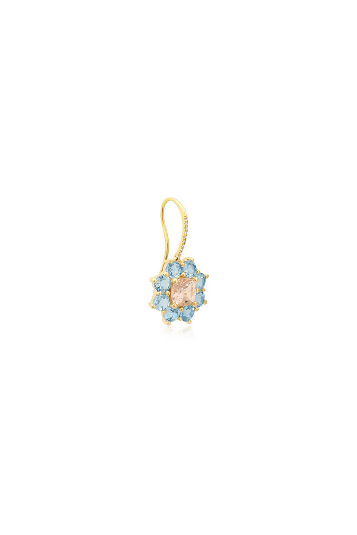 JENNIFER MEYER | PETITE STATEMENT AQUAMARINE FLOWER DROP EARRINGS WITH MORGANITE CENTER - Image 2