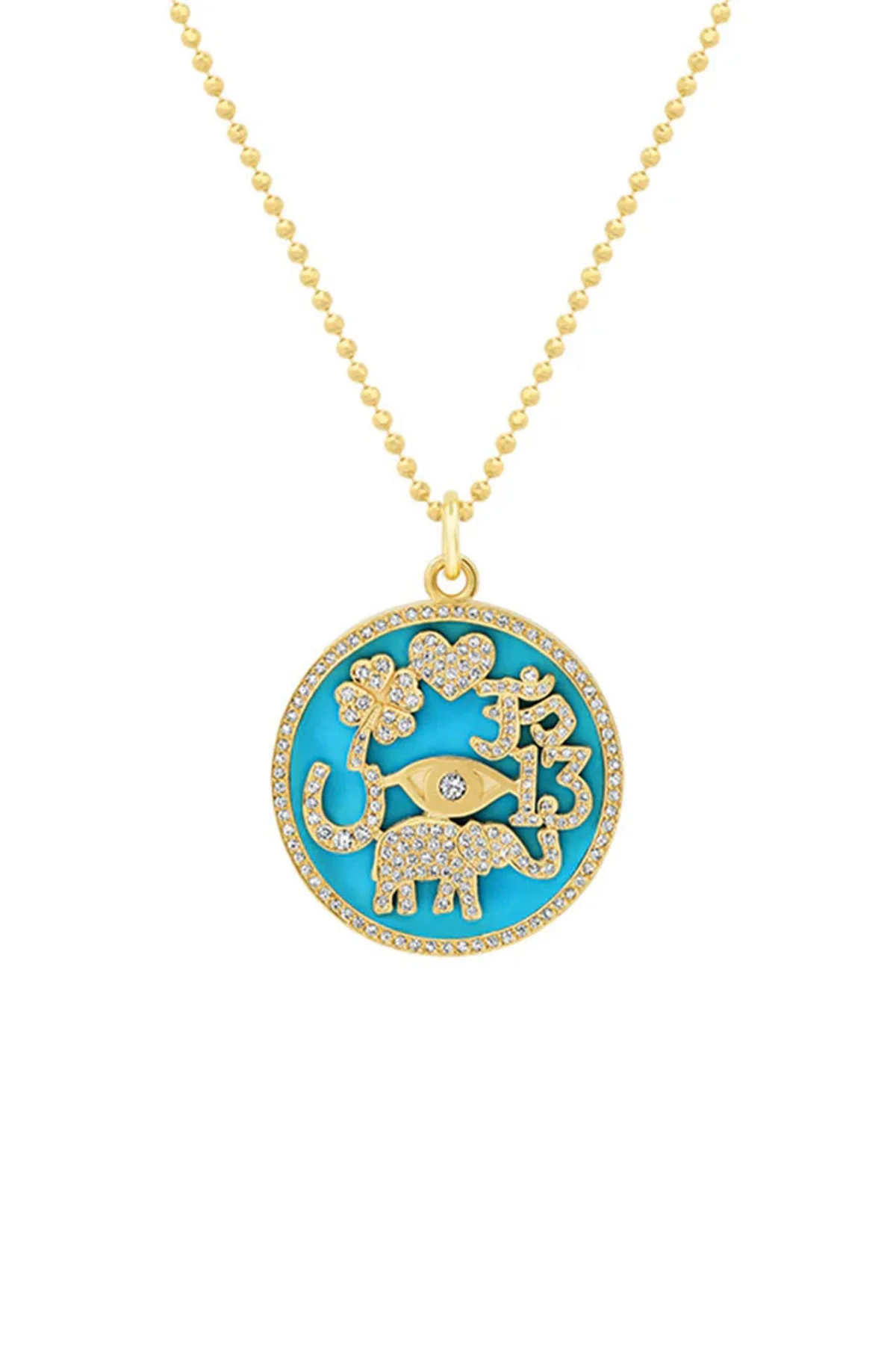 JENNIFER MEYER | TURQUOISE INLAY AND DIAMOND PAVE GOOD LUCK NECKLACE