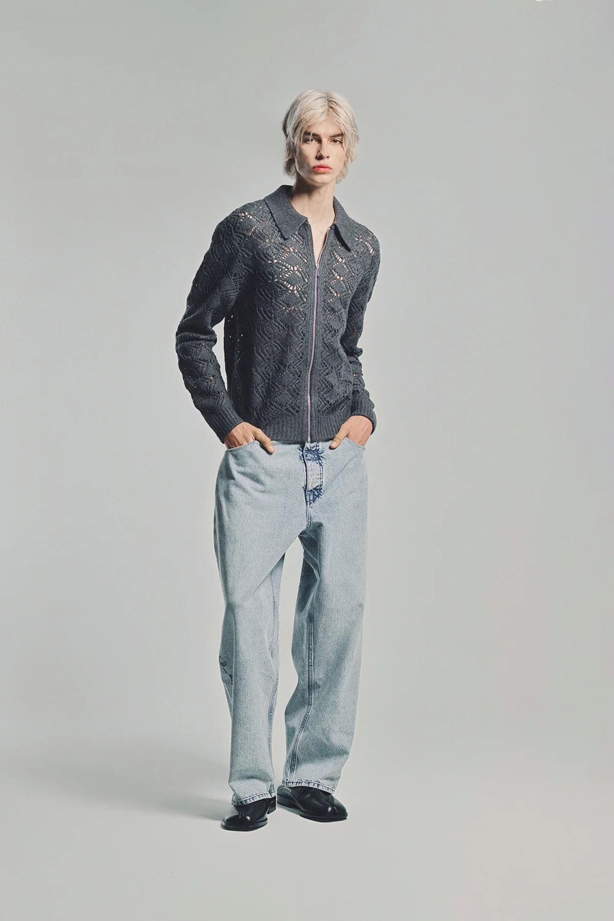 JIL SANDER | OPENWORK KNIT ZIP TOP