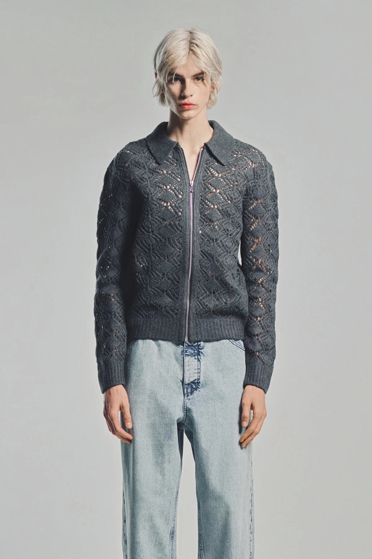 JIL SANDER | OPENWORK KNIT ZIP TOP - Image 2