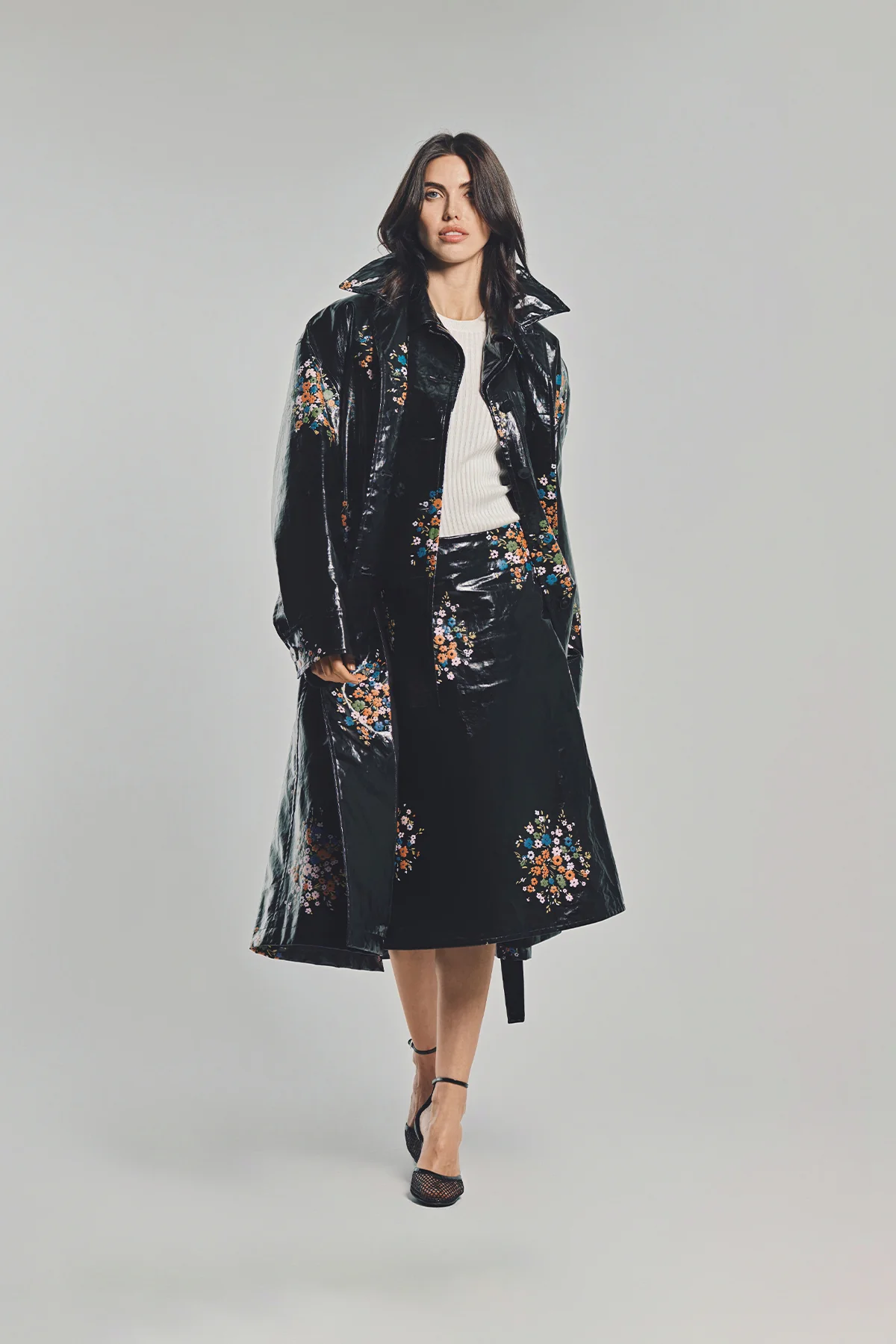 JIL SANDER | PATENT LINEN PRINTED SKIRT