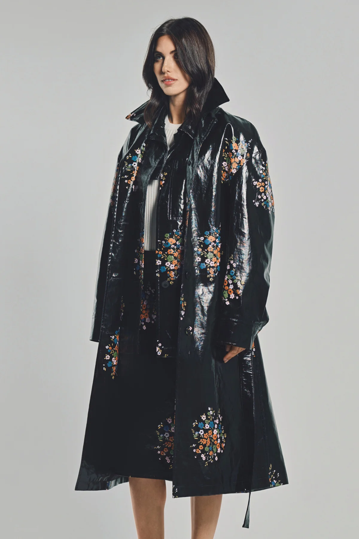 JIL SANDER | PATENT LINEN PRINTED TRENCH COAT - Image 3