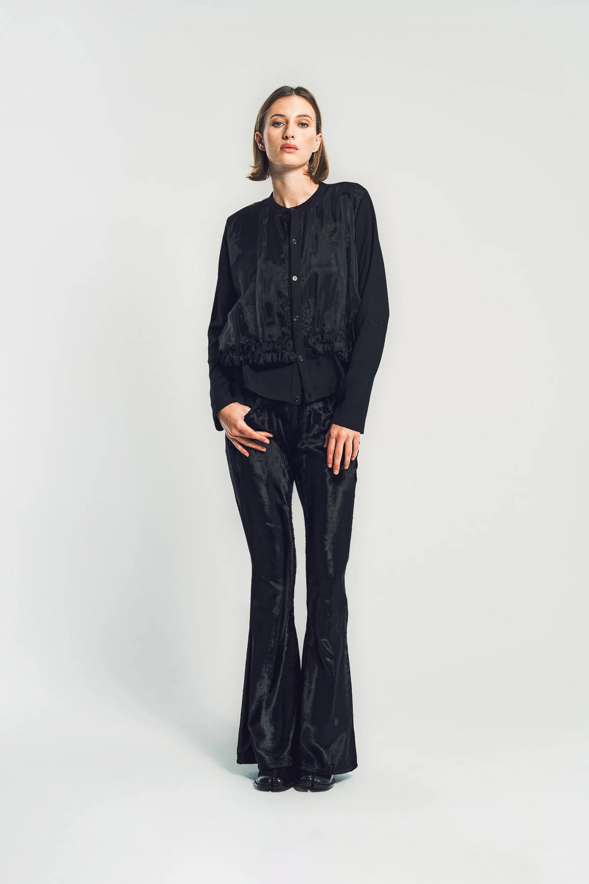 JUNYA WATANABE | FAUX FUR & LEATHER FLARED PANTS