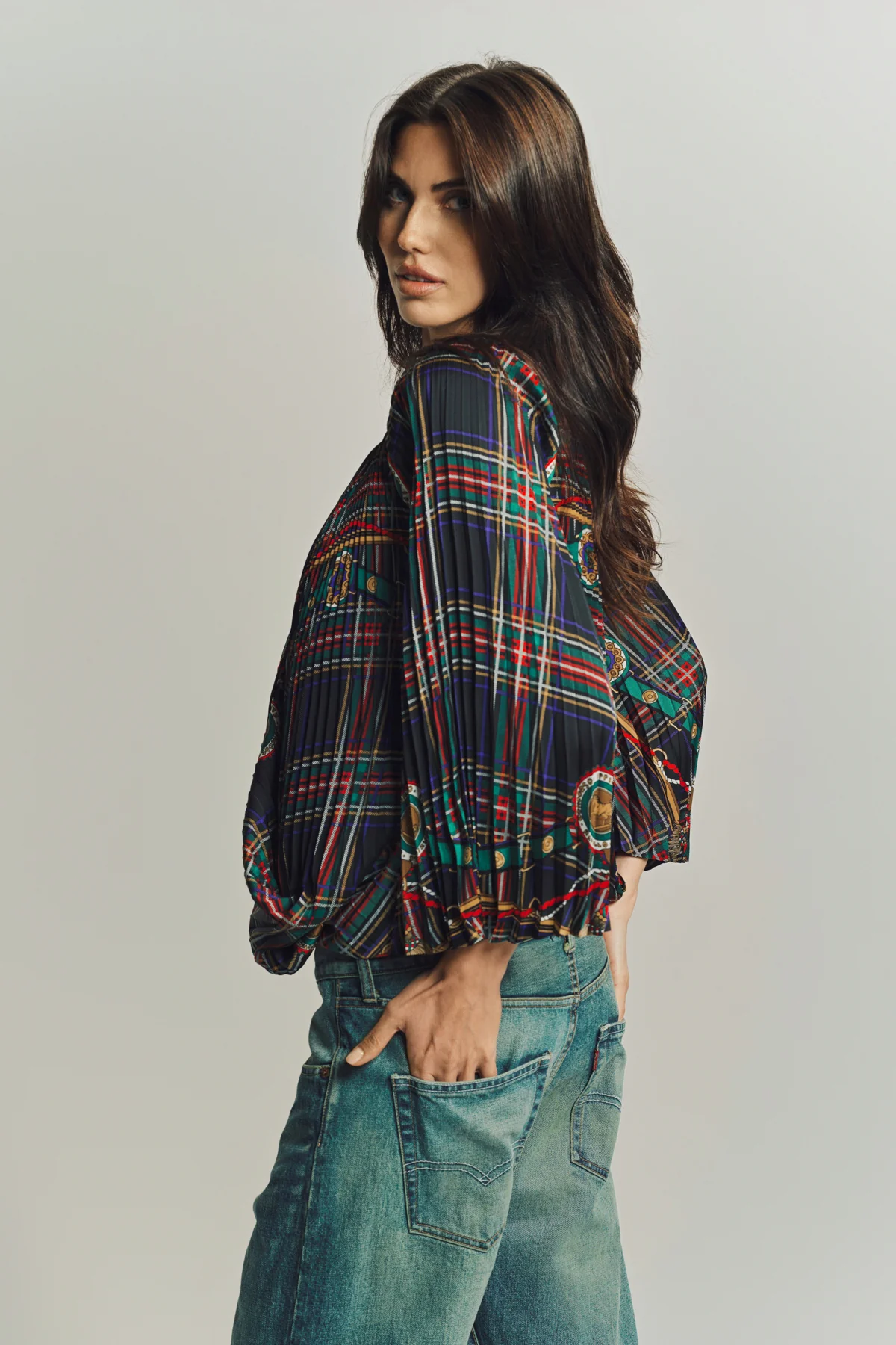 JUNYA WATANABE | TARTAN SCARF BLOUSE - Image 2