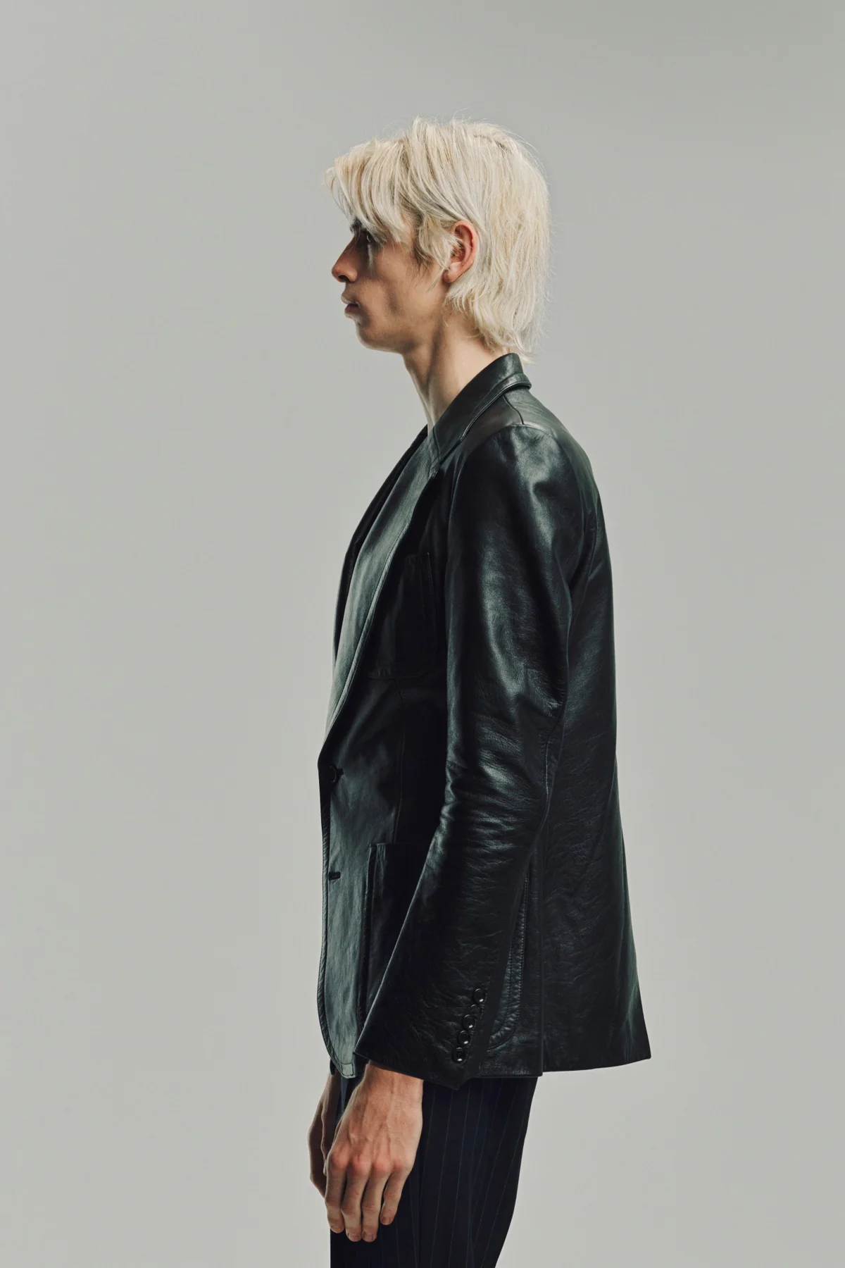 KYOSUKE KUNIMOTO | LEATHER NOTCH LAPEL BLAZER - Image 3