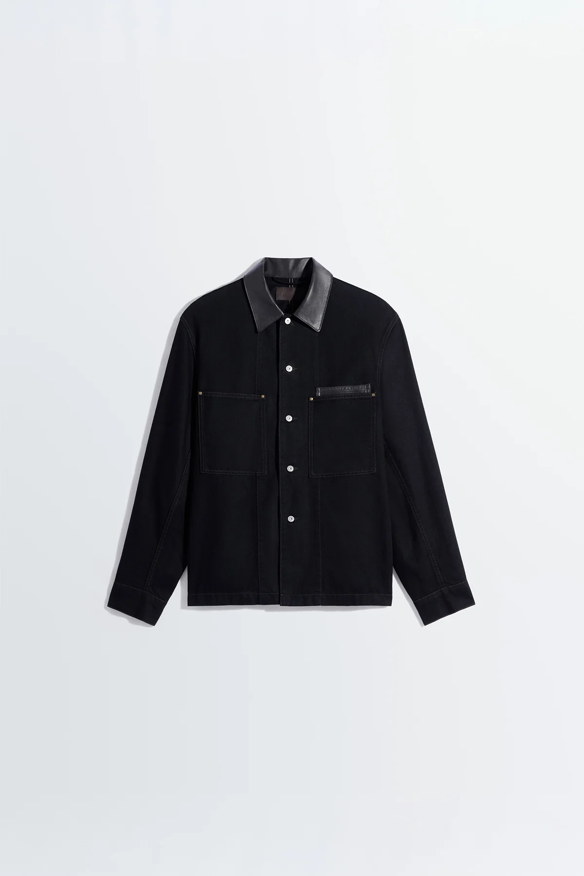 LEMAIRE | WORKWEAR OVERSHIRT WITH LEATHER COLLAR
