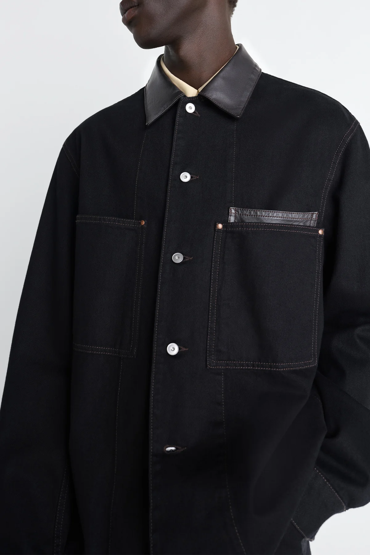LEMAIRE | WORKWEAR OVERSHIRT WITH LEATHER COLLAR - Image 2