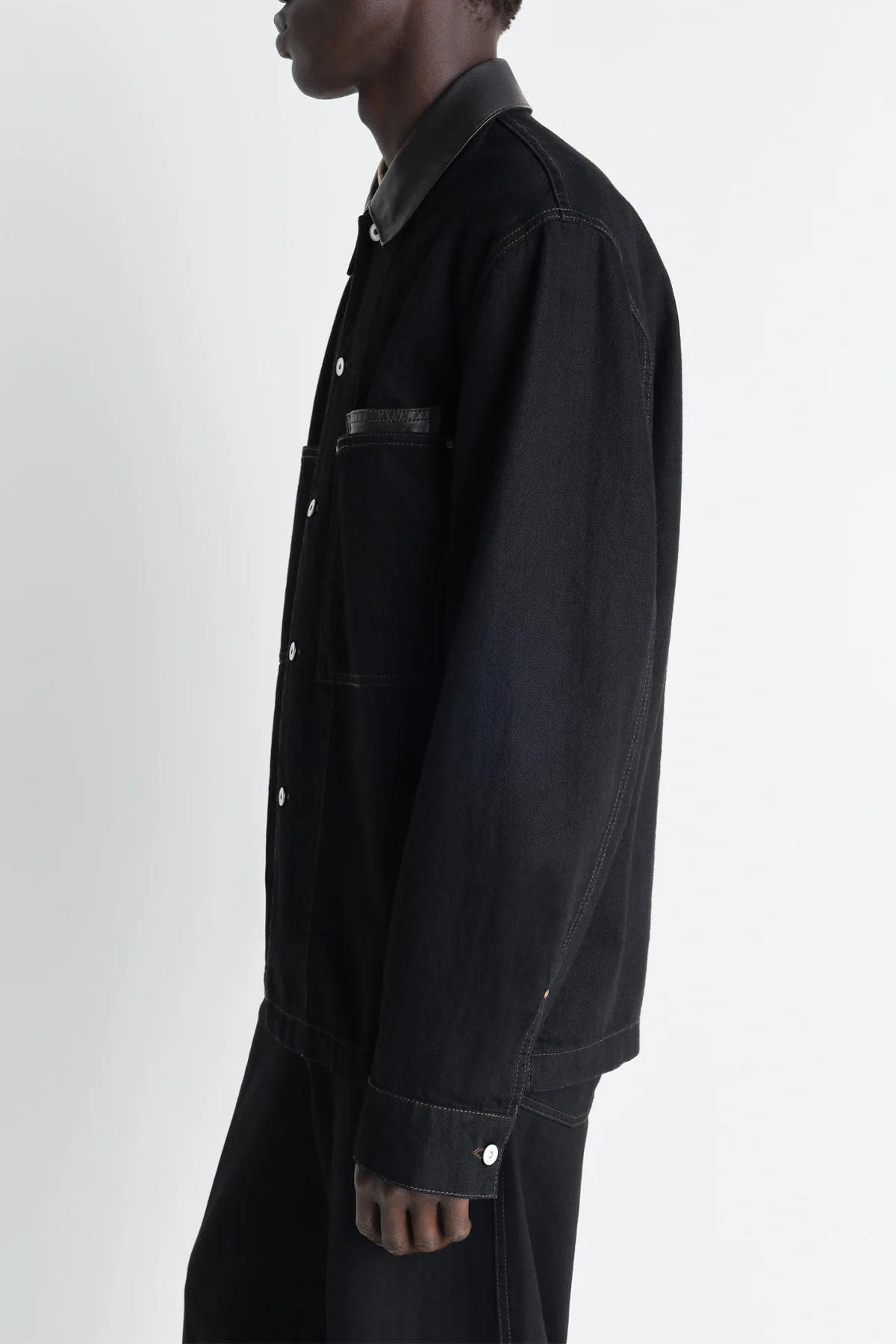 LEMAIRE | WORKWEAR OVERSHIRT WITH LEATHER COLLAR - Image 3