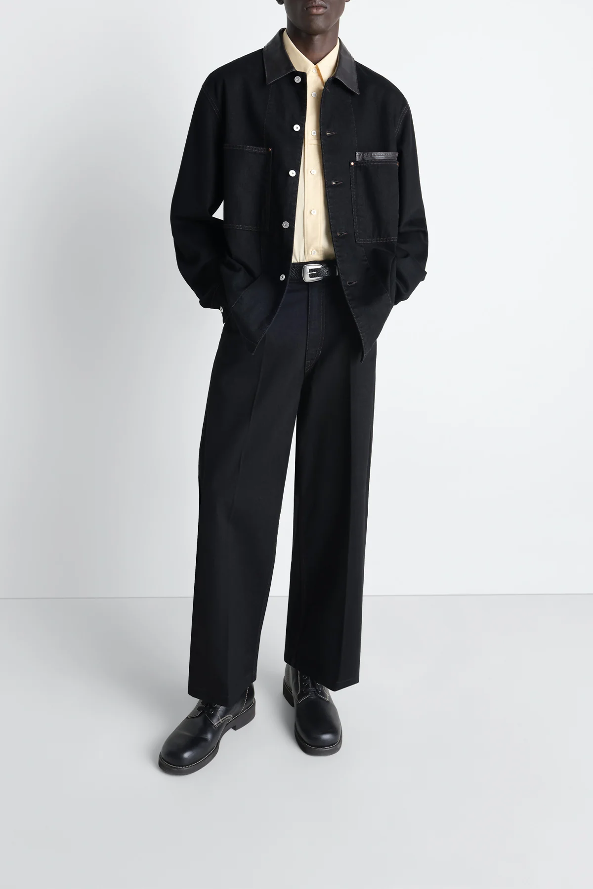 LEMAIRE | WORKWEAR OVERSHIRT WITH LEATHER COLLAR - Image 4