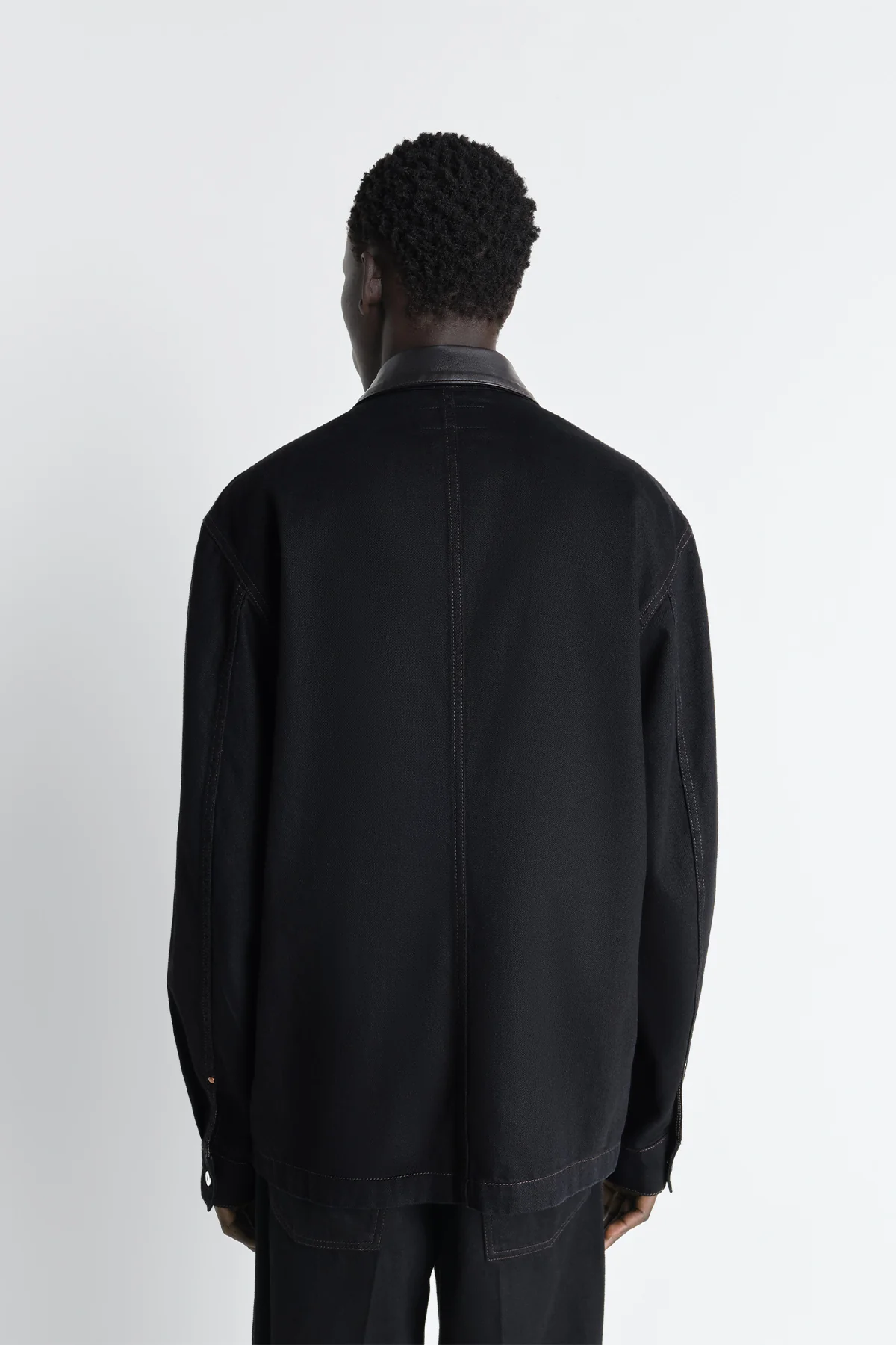 LEMAIRE | WORKWEAR OVERSHIRT WITH LEATHER COLLAR - Image 5