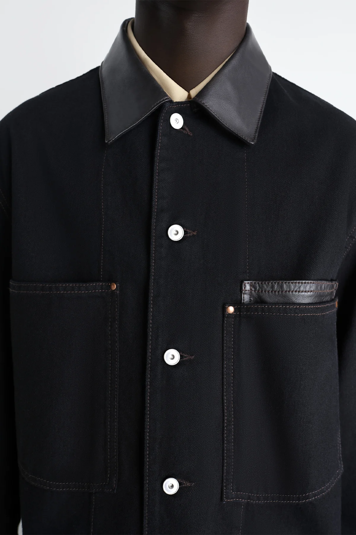 LEMAIRE | WORKWEAR OVERSHIRT WITH LEATHER COLLAR - Image 6